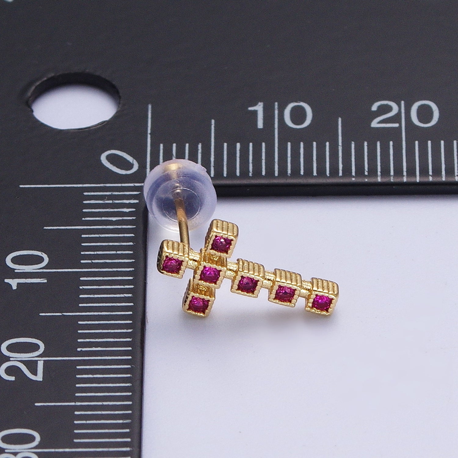Clear Green Fuchsia Cross Square Baguette Cubic Zirconia CZ Gold Religious Stud Earrings | G085 G087 G111 - DLUXCA