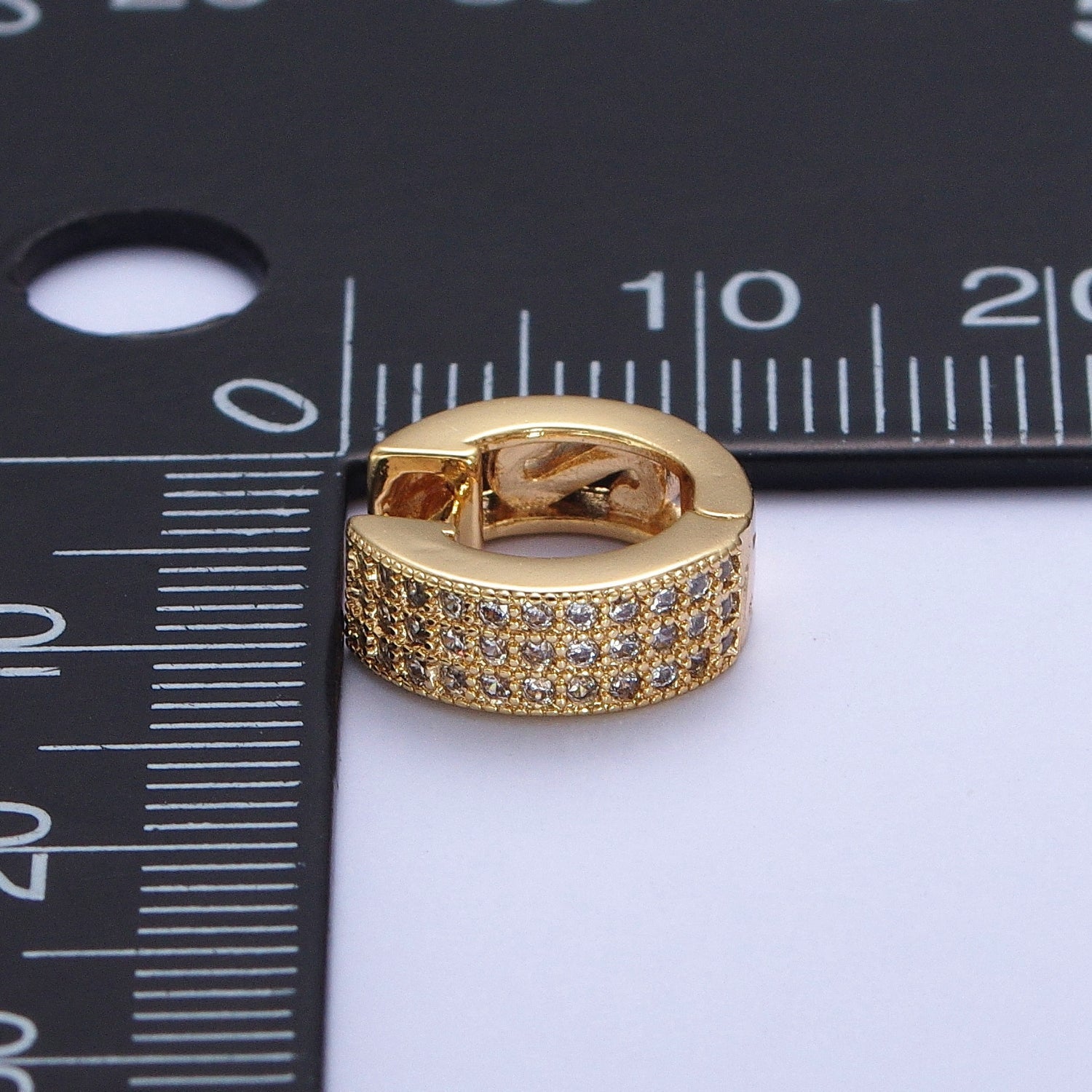 24K Gold Filled Micro Pave Cubic Zirconia Huggie Hoop Earrings T-106 - DLUXCA