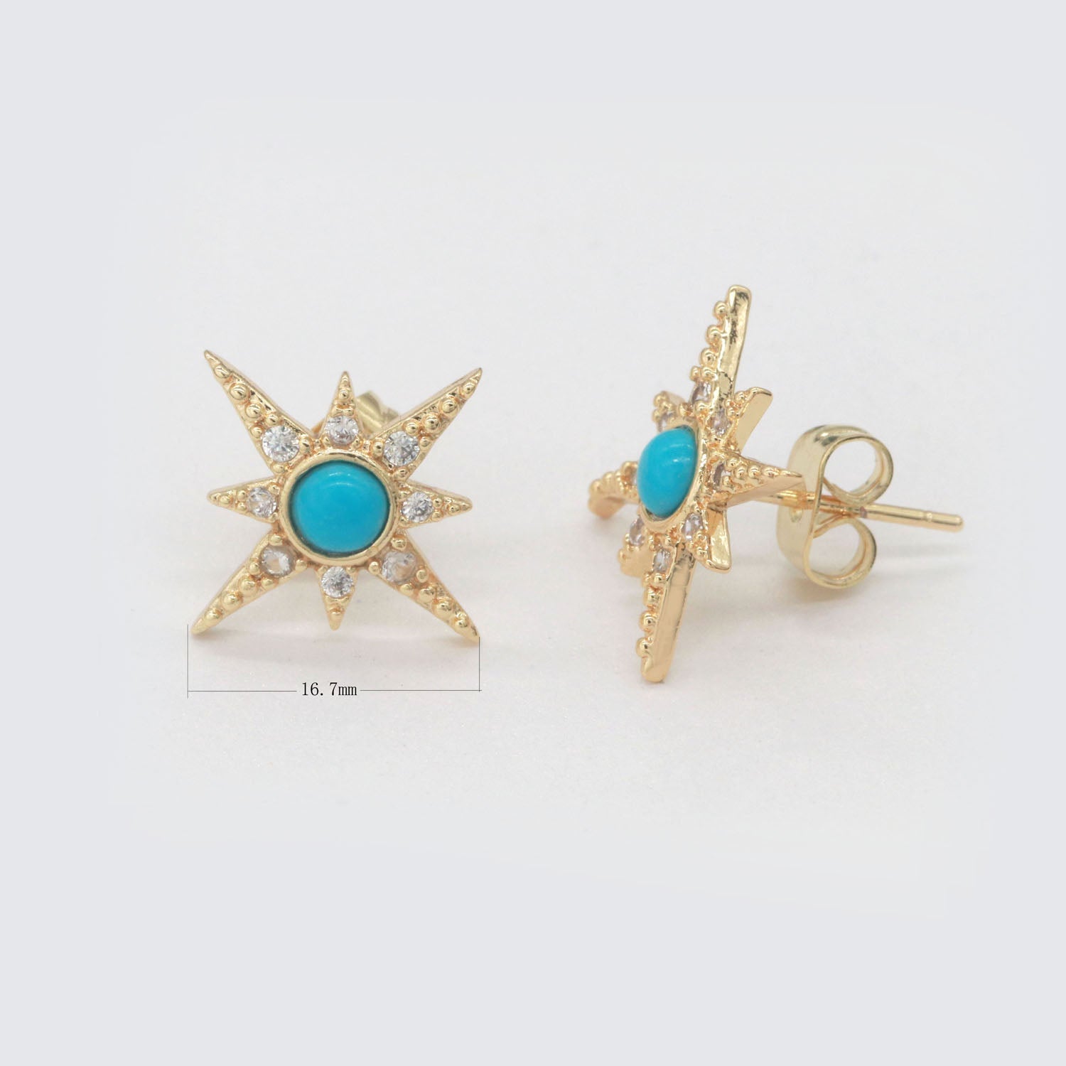 Dainty North Star Stud Cubic Zirconia Turquoise stud earrings  Dainty Gold Stud earring - DLUXCA