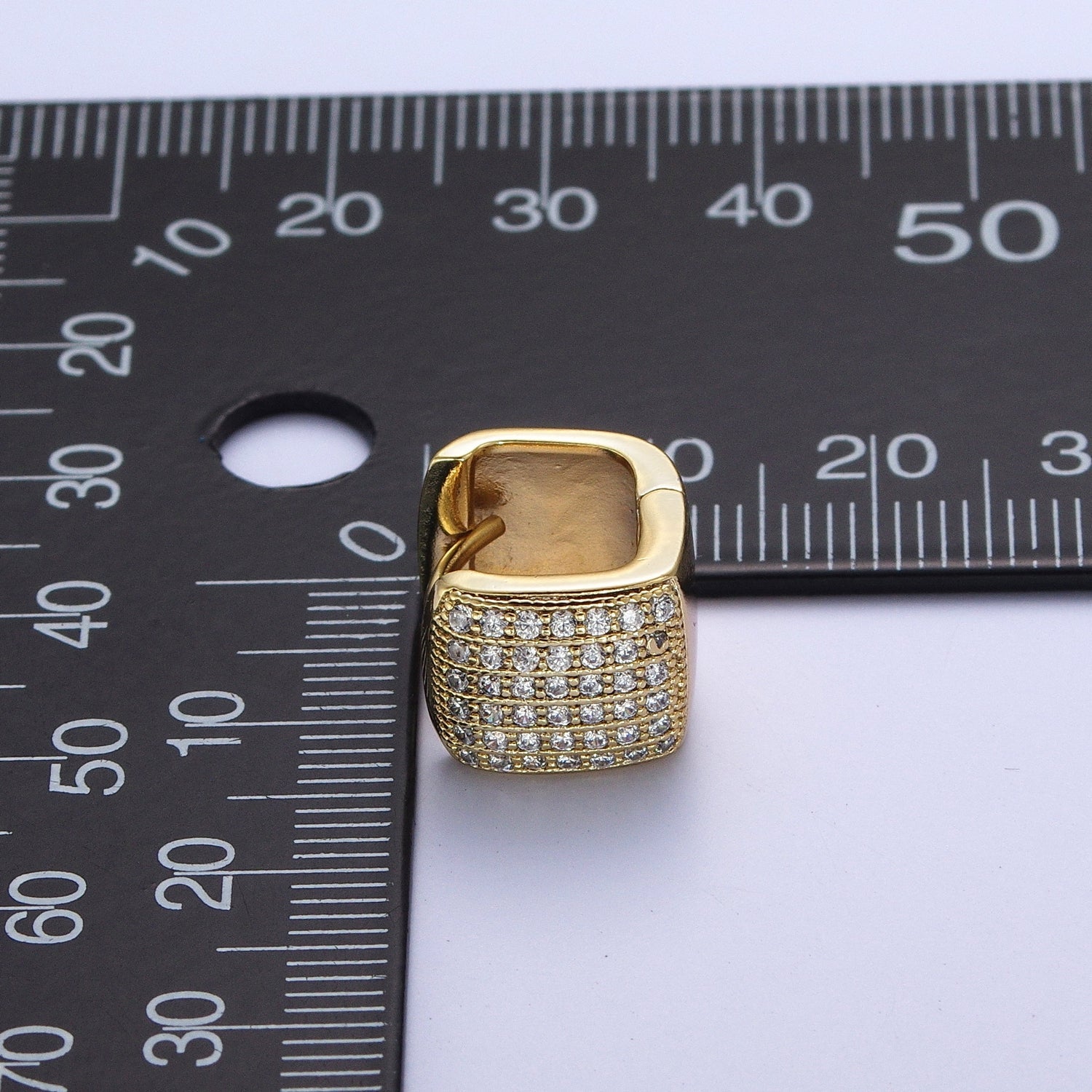 Micro Paved CZ Wide Boxy Geometric Gold Huggie Hoops | Y055 - DLUXCA