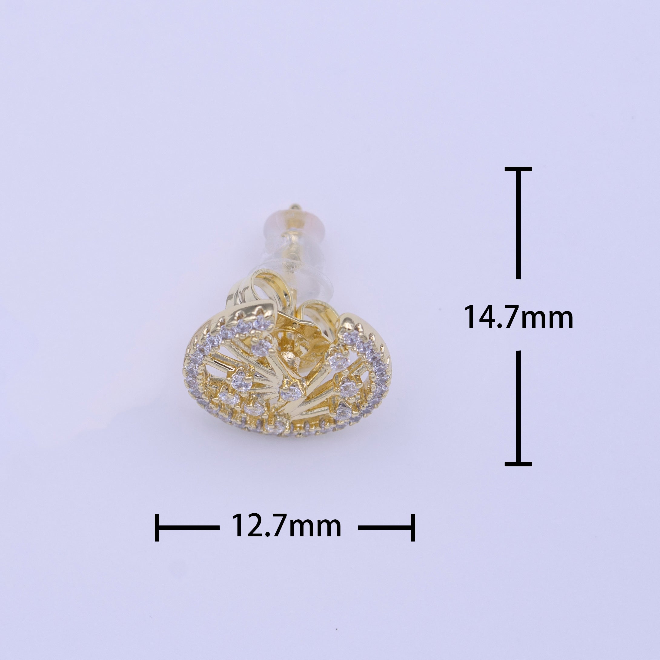Gold Filled Abstract Bar Open Round Micro Paved CZ Stud Earrings | Y224 - DLUXCA