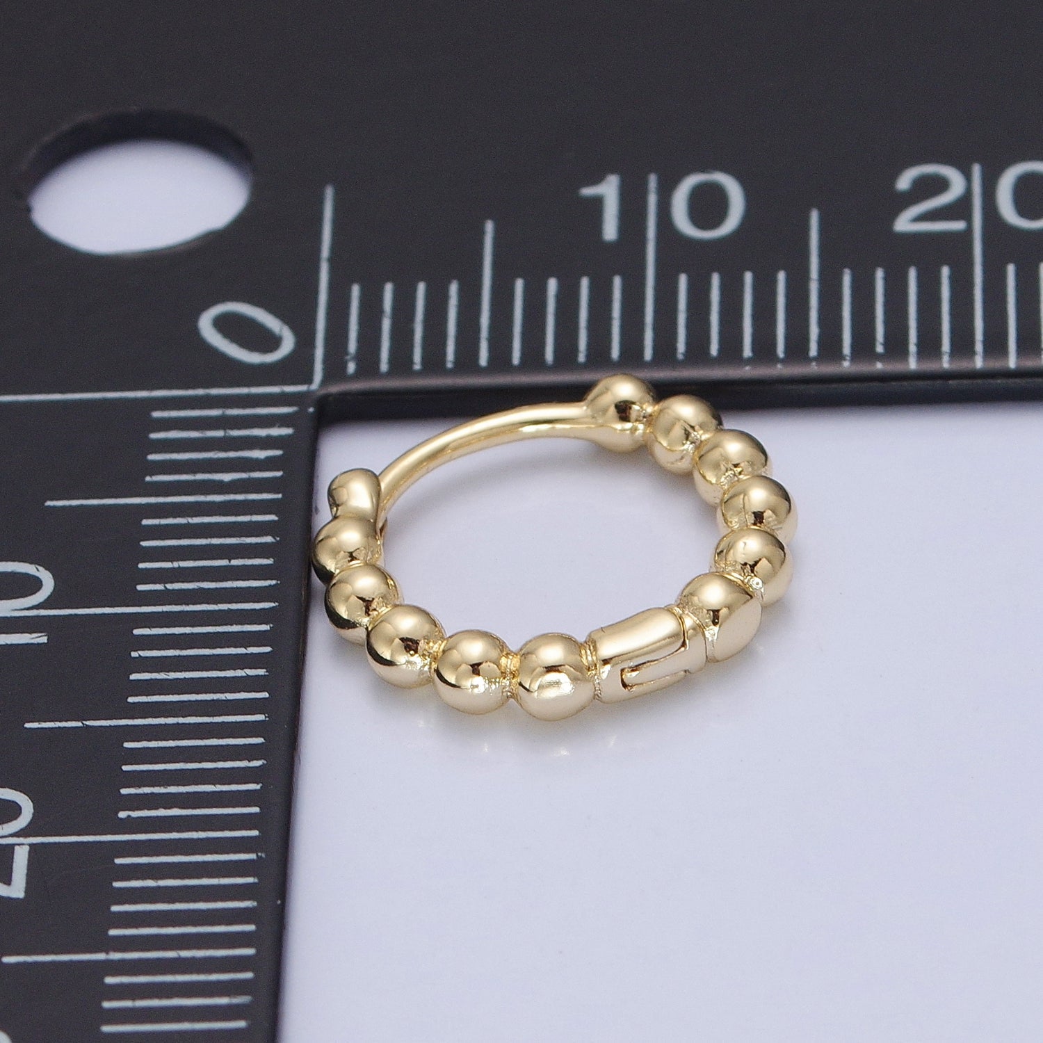 Dainty 14K Gold Filled Beaded Ball Round Bubble Huggie Hoop Earring W654 - DLUXCA