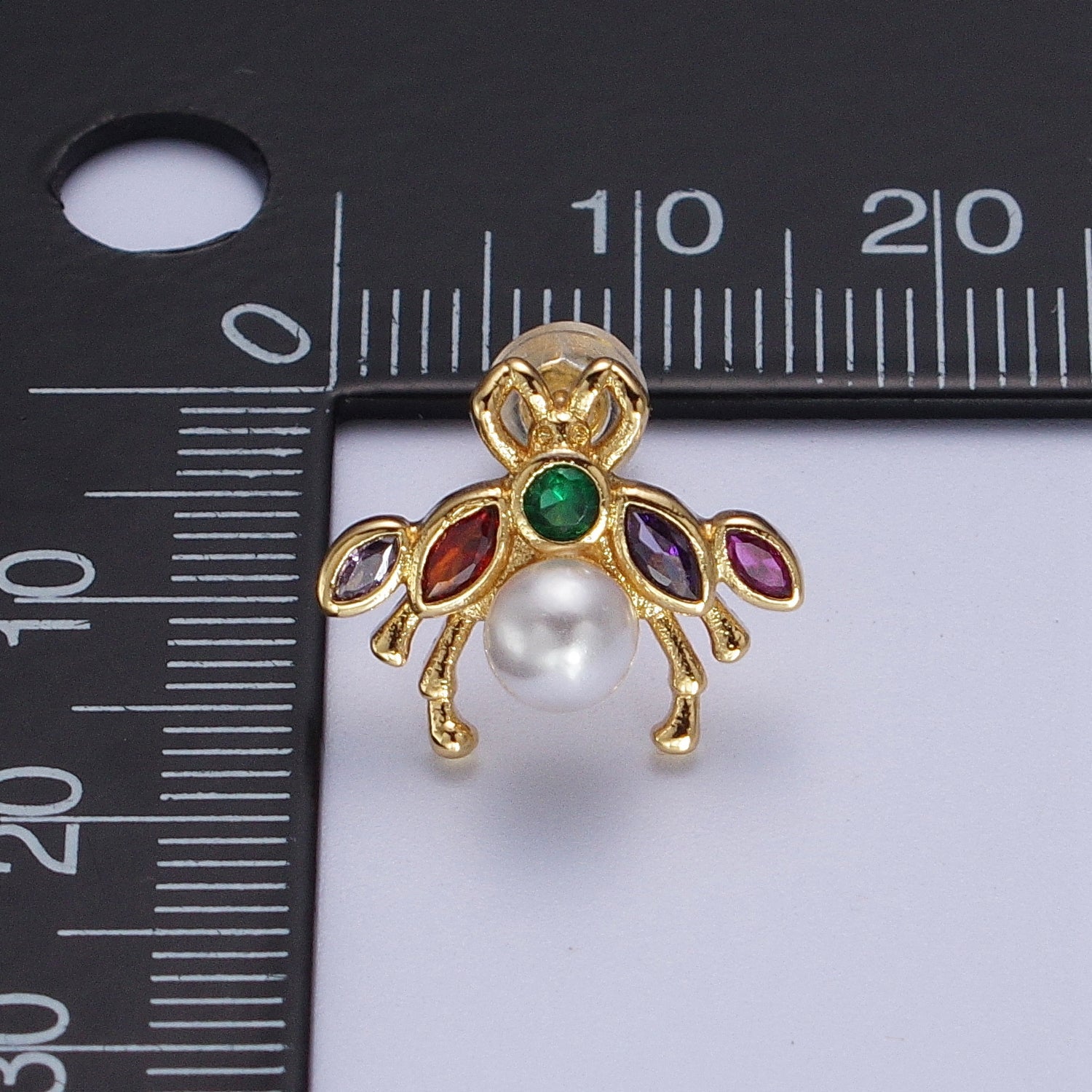 24K Gold Filled Bee Insect Multicolor CZ Marquise Round White Pearl Stud Earrings | Y230 - DLUXCA