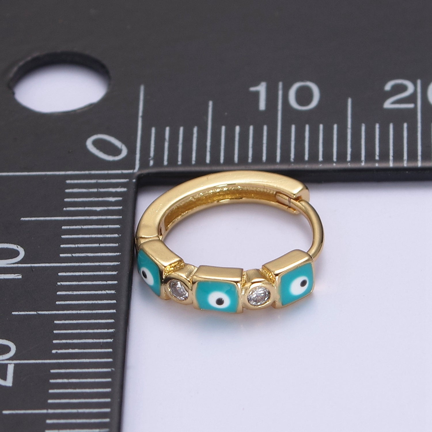 Dainty Evil Eye Hoop Earring 14mm Huggie Earring Square Protection Amulet Jewelry t-314 - DLUXCA