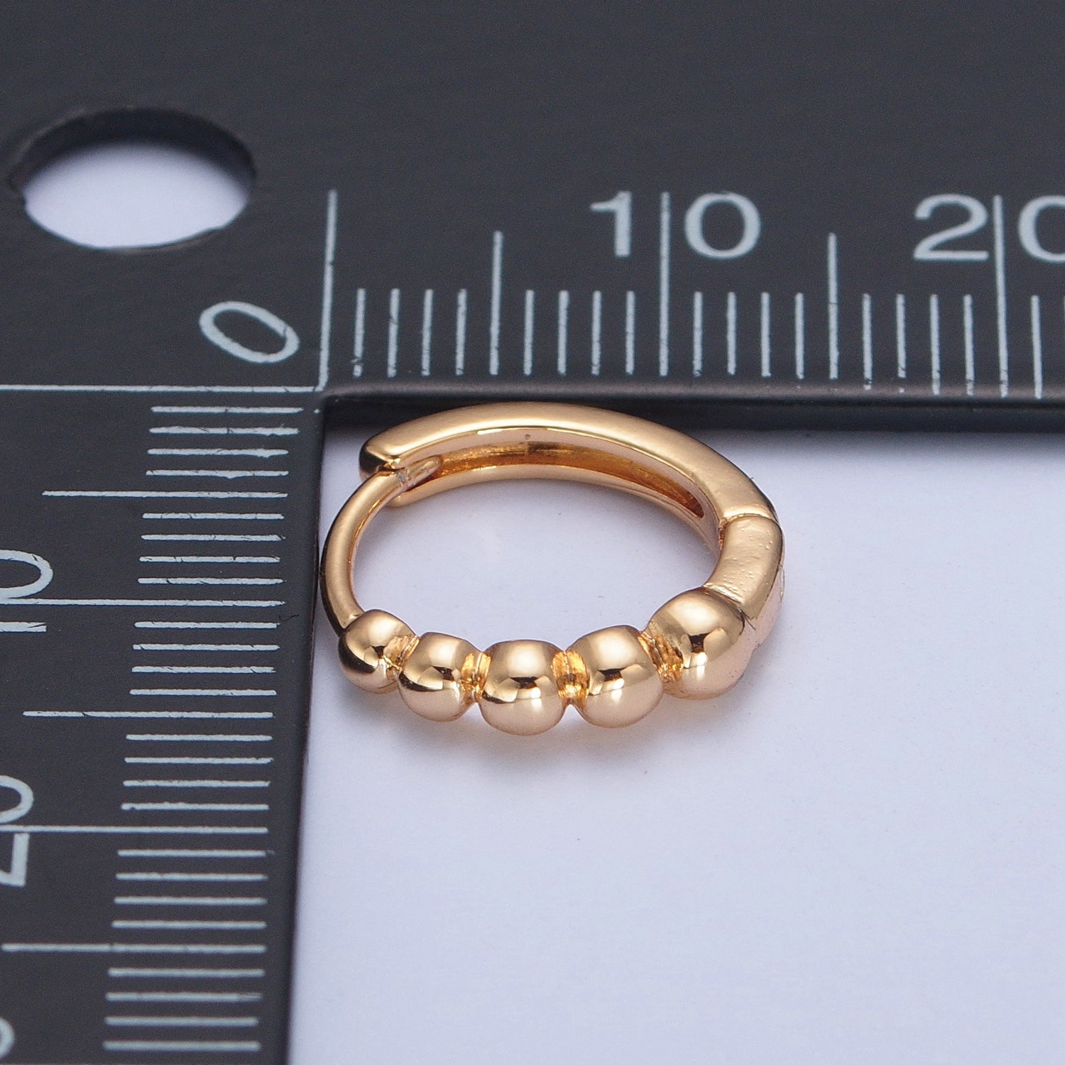 24K "Gold Filled Round Beaded Bubble Huggie Hoop Earrings W691 - DLUXCA