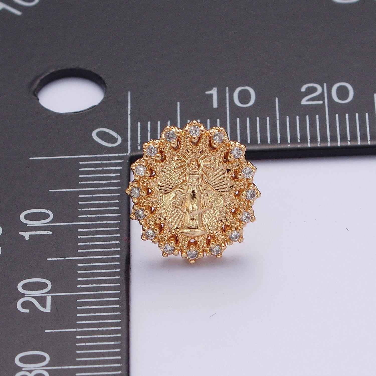 Micro Pave Gold Virgin Mary Stud Earring SUN Medallion Miraculous Lady Earring Catholic Religious Jewelry Gift G-922 - DLUXCA
