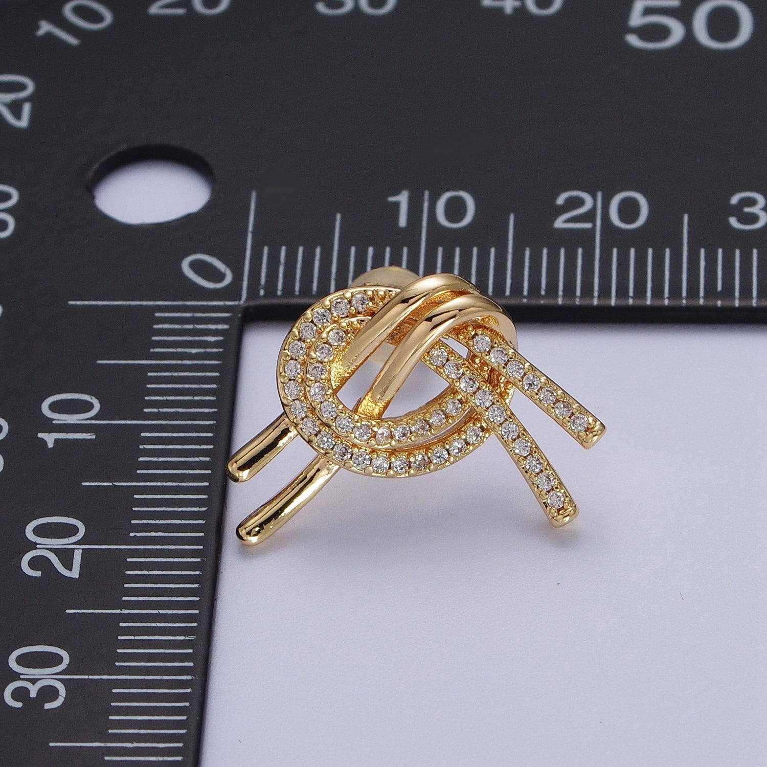 Gold Filled Double Band Micro Paved Geometric Heart Stud Earrings | Y148 - DLUXCA