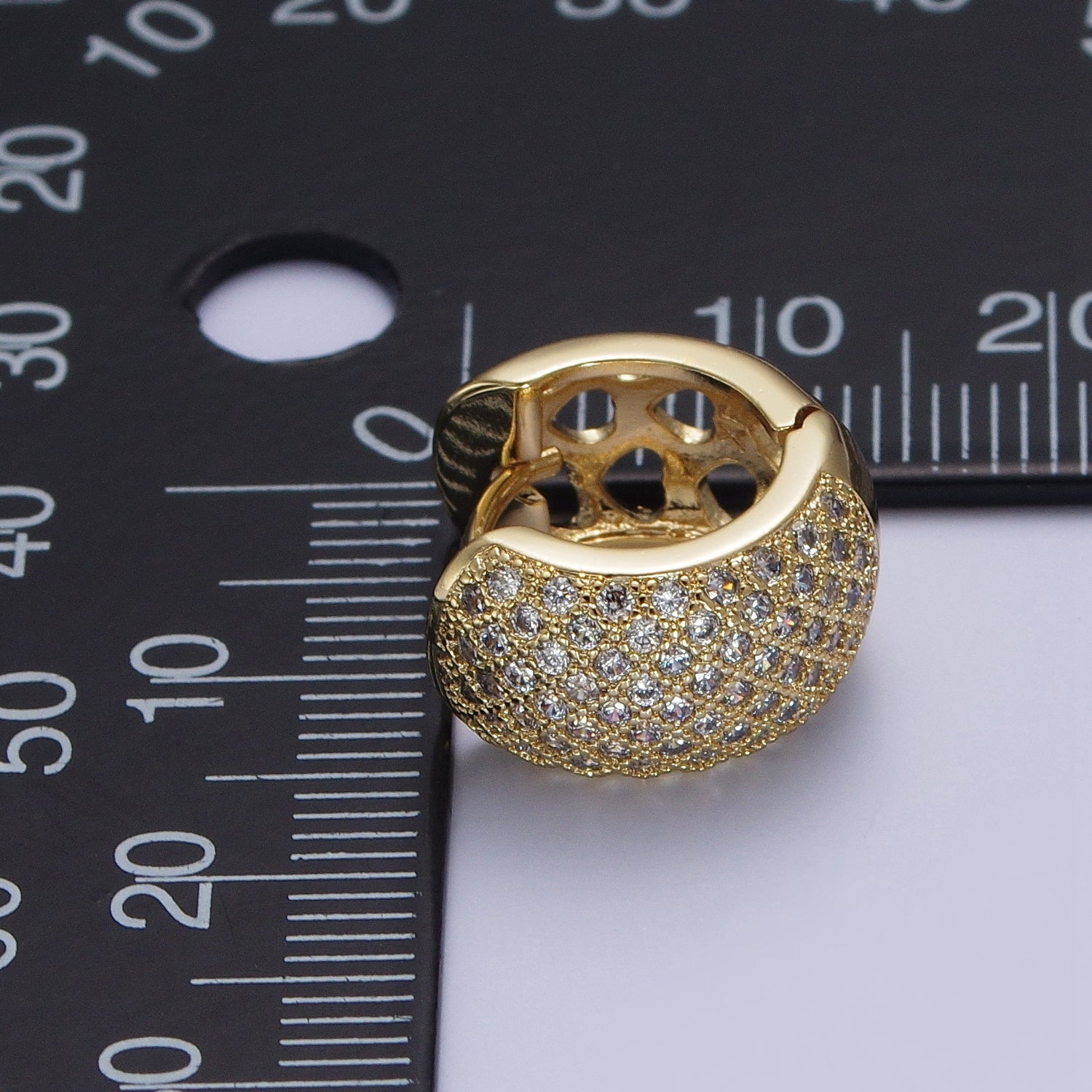 Chunky Dome Hoop Cz Pave Hoop Earrings Gold Hoops Jewelry for Party G-365 - DLUXCA