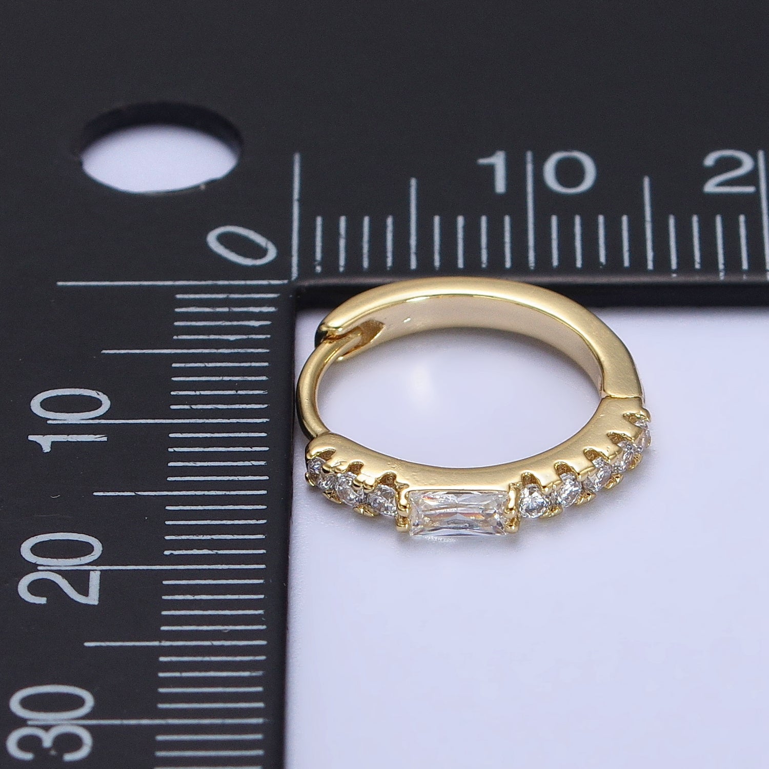 14K Gold Filled 15mm Clear Baguette Micro Paved CZ Huggie Earrings | AB414 - DLUXCA