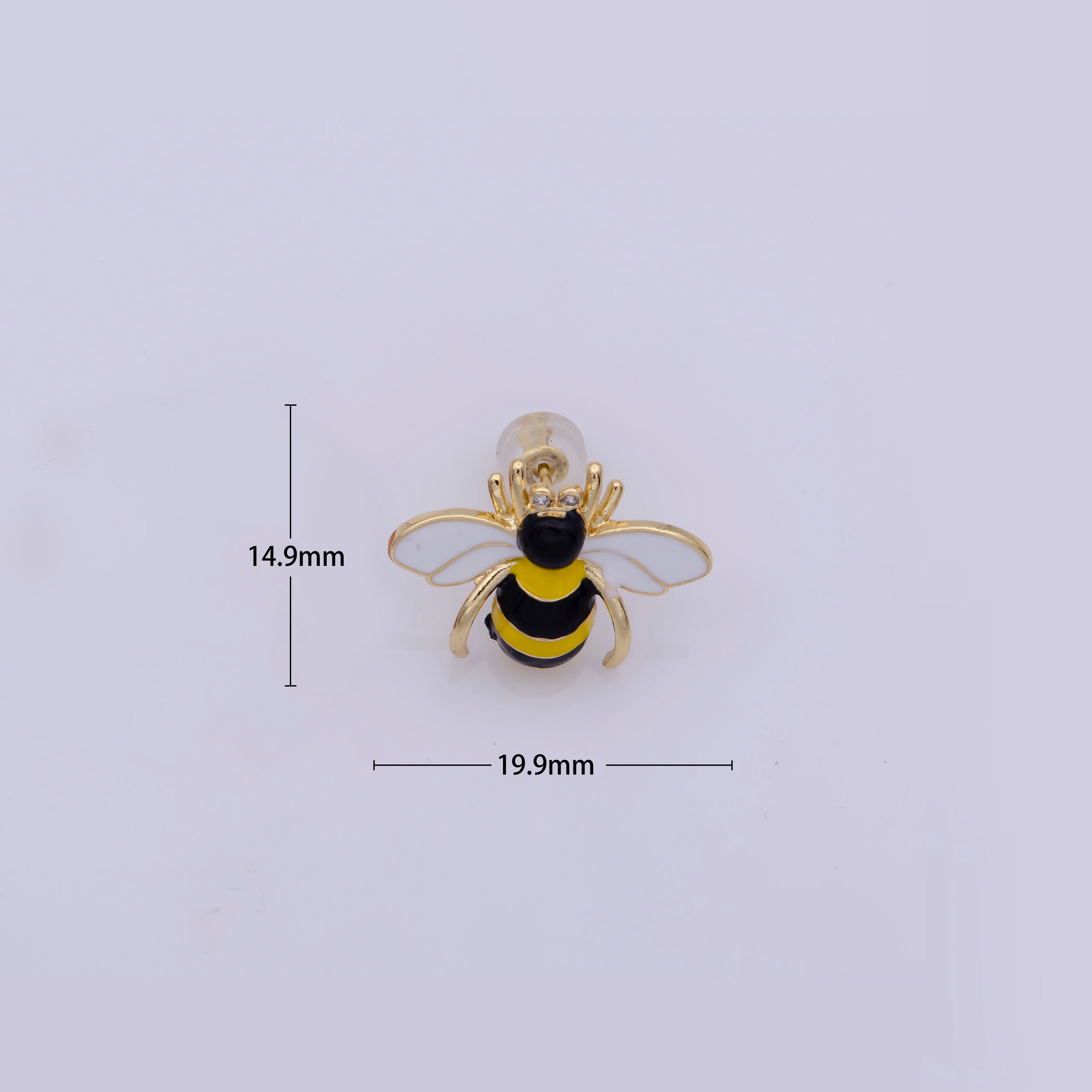 Yellow bee stud earring, cute dainty gold bee stud earring Everyday Wear for woman girl - DLUXCA