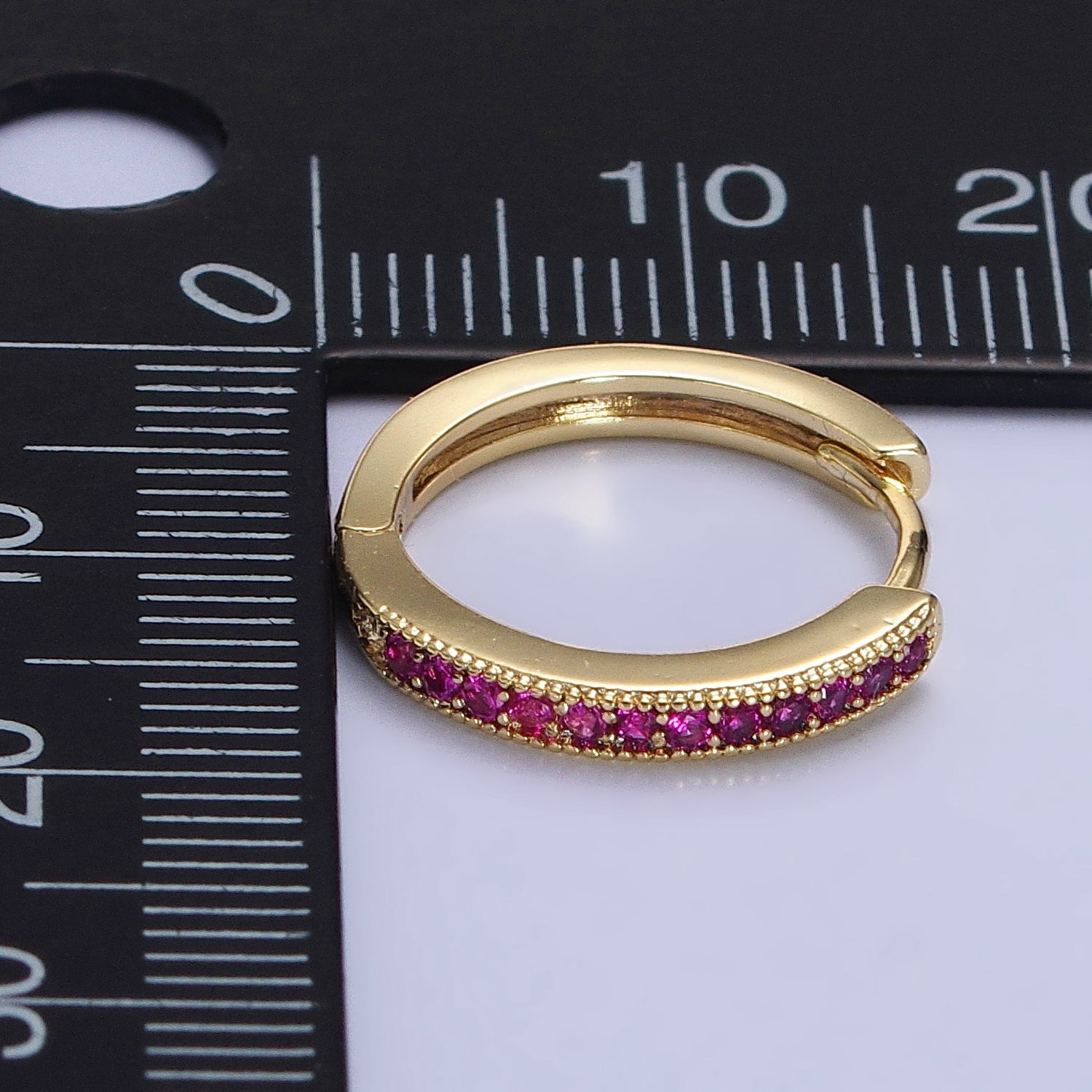 24K Gold Filled Green, Fuchsia, Black Micro Paved CZ Lined 16mm Huggie Earrings | AB297 AB298 AB299 - DLUXCA