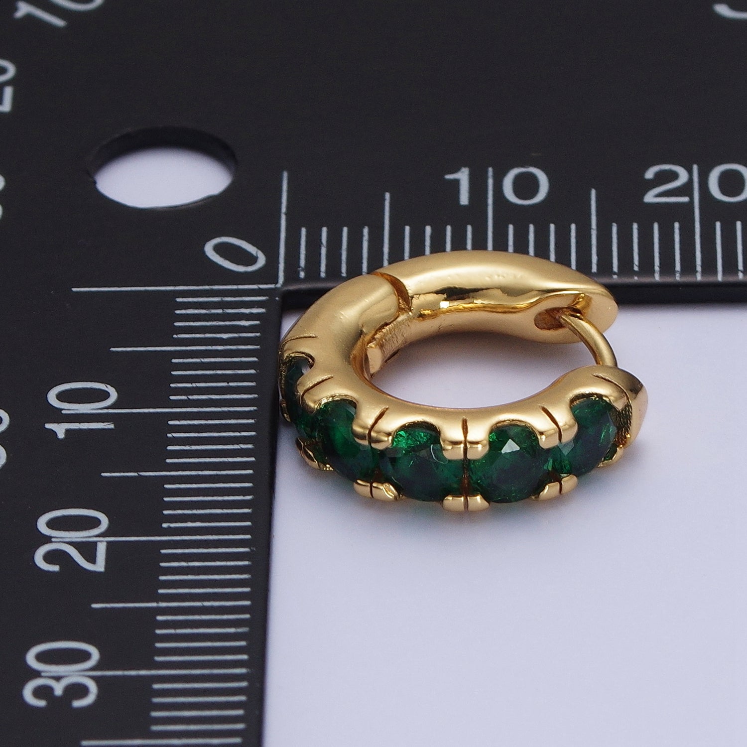 24K Gold Filled Emerald Green Micro Pave Cubic Zirconia 16.5mmx17mm Huggie Hoop Earrings | X855 - DLUXCA