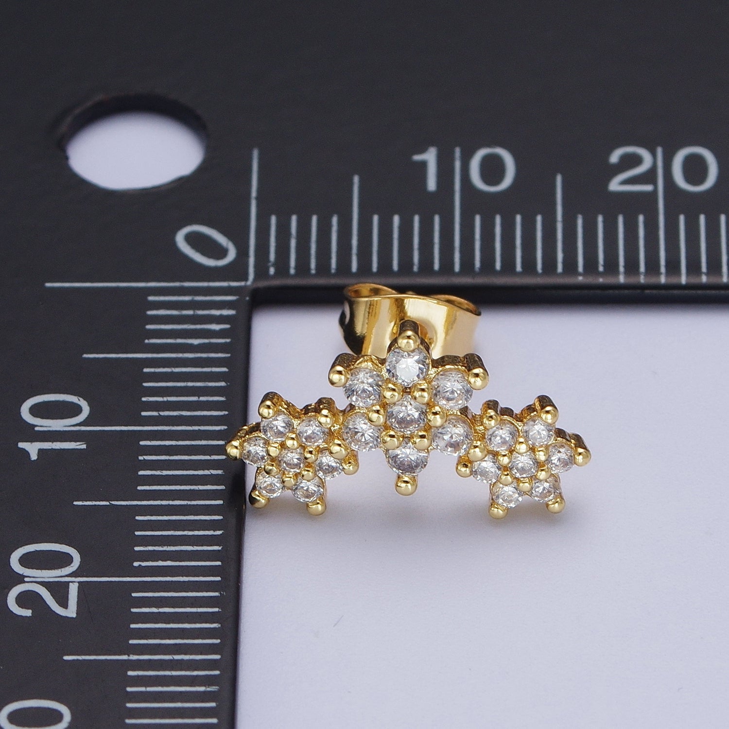 Gold Triple Clear Star Flower Stud Earring Cubic Zirconia Floral Stud Earrings Jewelry | G021 - DLUXCA