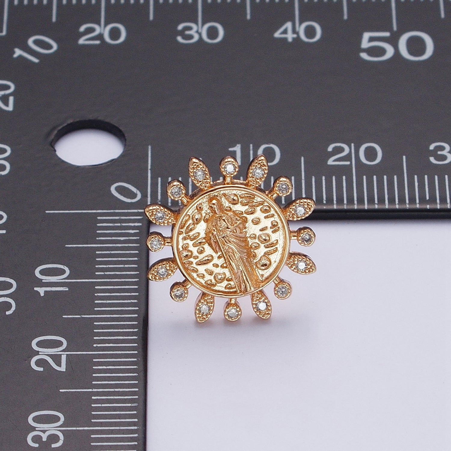 Gold Saint Jude Stud Earring Sun Medallion San Judas Earring Catholic Religious Jewelry Gift G-924 - DLUXCA