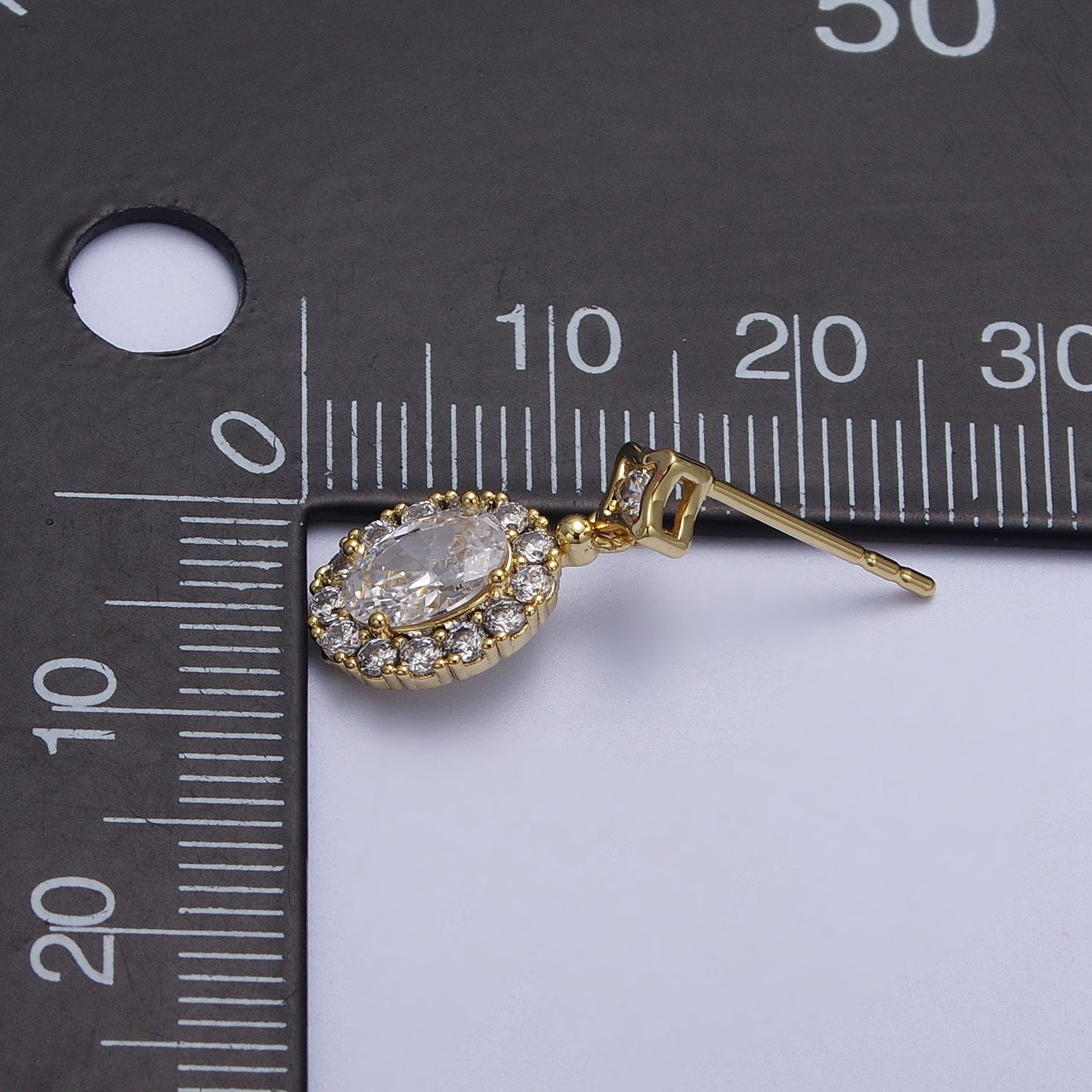 Clear Micro Paved Oval CZ Star Stud Drop Dangle Gold Earrings | Y190 - DLUXCA