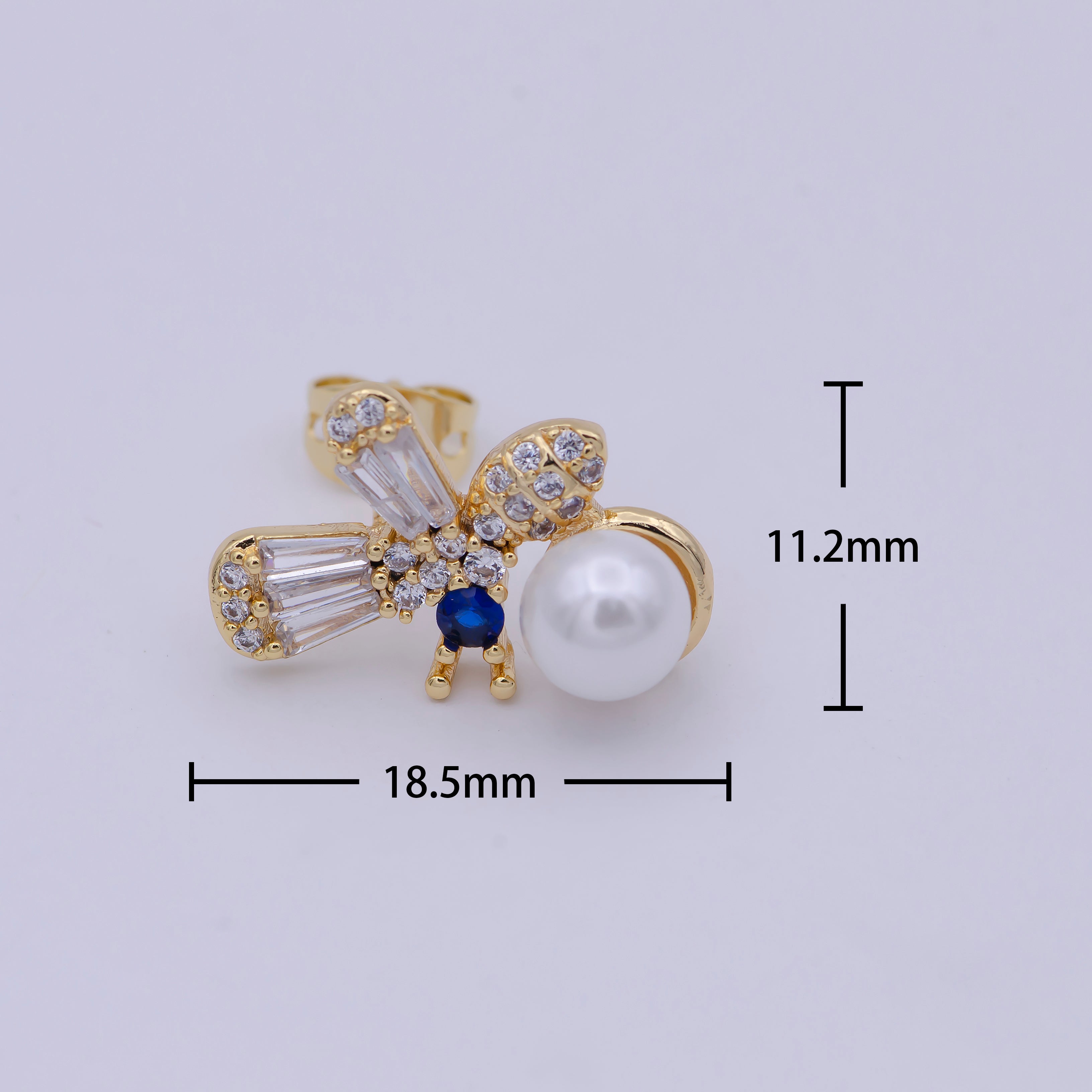 Gold Bee Stud earrings • Pearl Earrings • Honey Bee Earrings • Queen Bee • Bumble Bee Earring Jewelry T-358 - DLUXCA