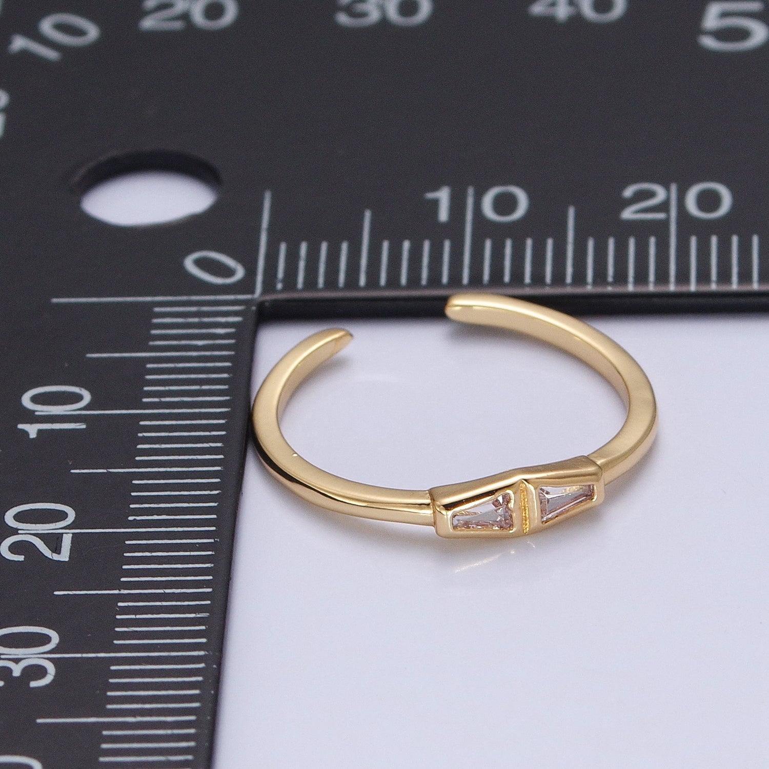 Minimalist Geometric Bar Triangle Clear Cubic Zirconia CZ Adjustable Gold Ring | X606 - DLUXCA