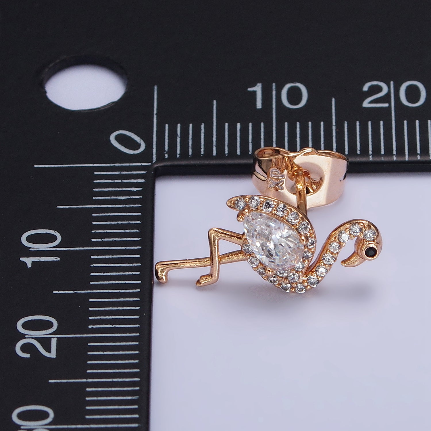 18K Gold Filled Flamingo Bird Micro Paved CZ Teardrop Stud Earrings | AB289 - DLUXCA