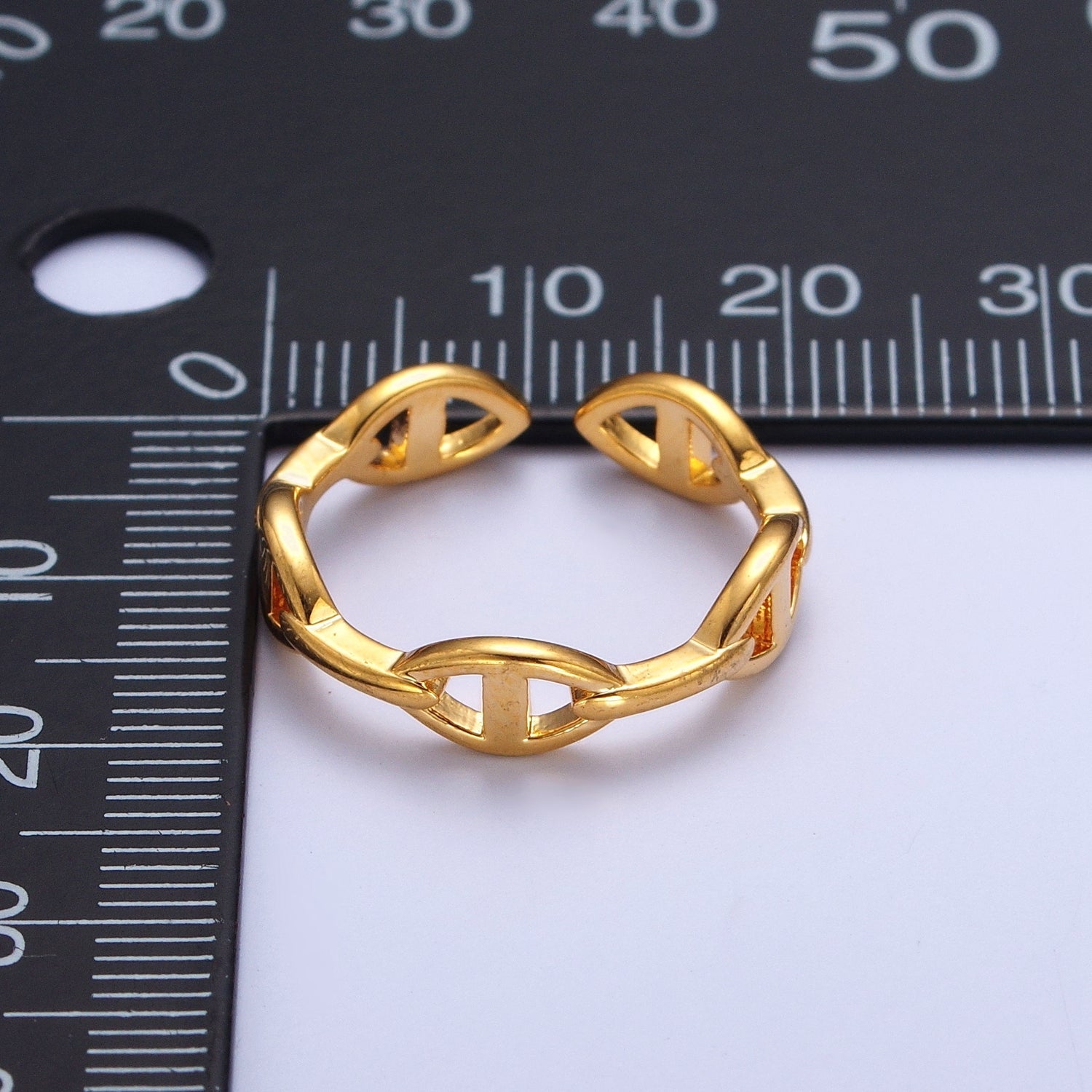 24K Gold Filled Anchor Mariner Chain Link Adjustable Gold Ring | X574 - DLUXCA