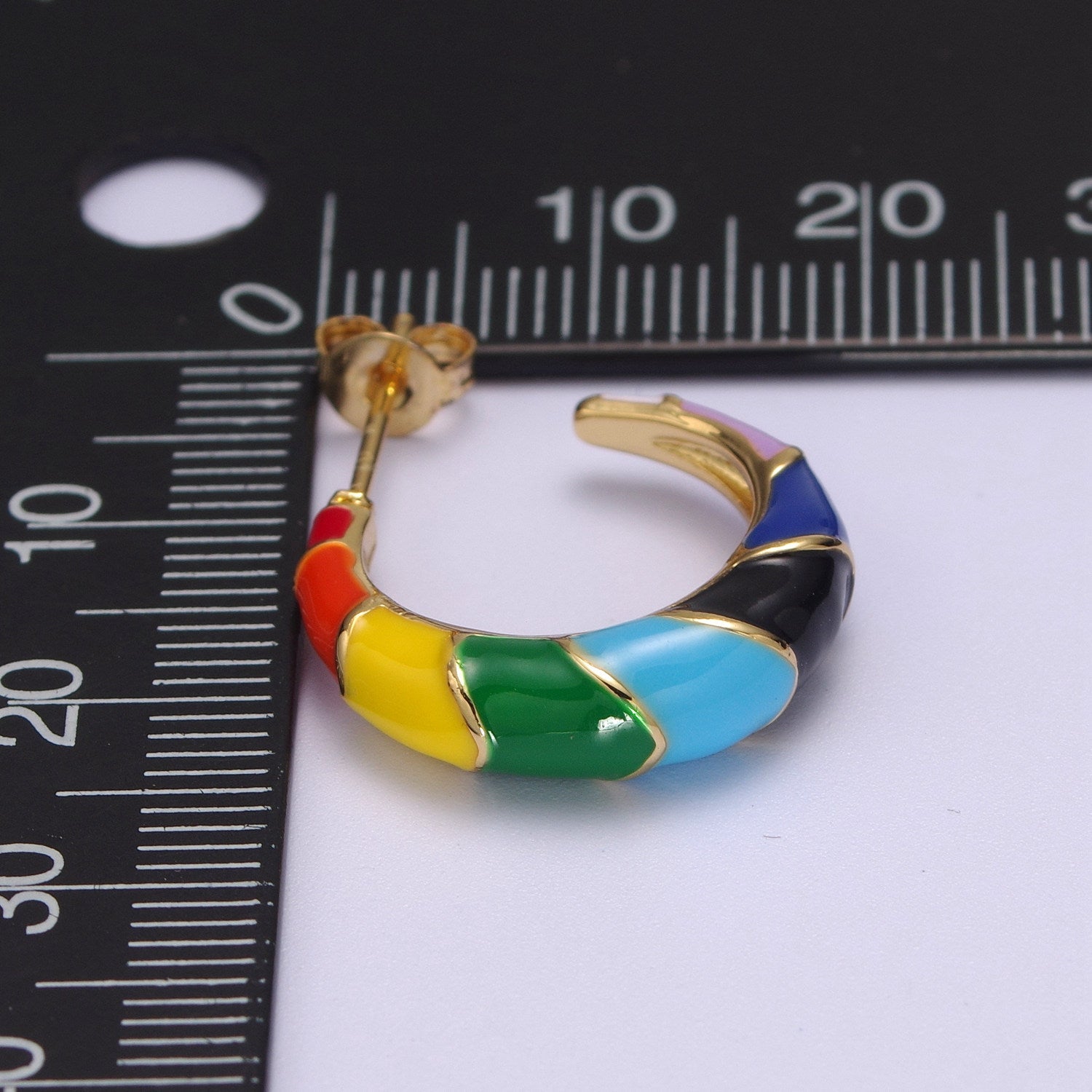 Gold Rainbow Hoop Earrings Enamel Earrings LGBTQ Earrings Rainbow Statement Earring 20MM - DLUXCA