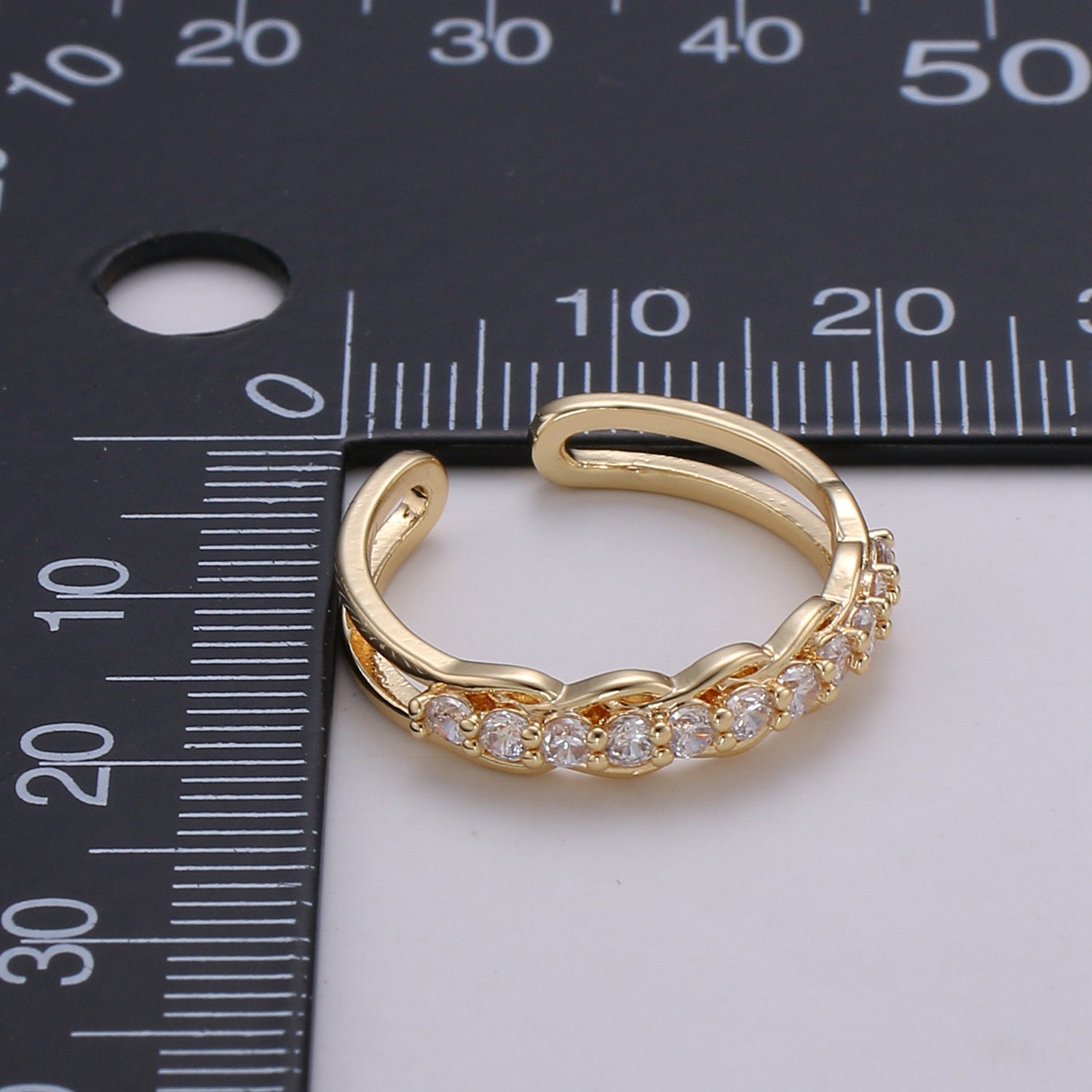 Cz Double Band Ring, Open Ring Adjustable Ring, Dainty Ring, Wholesale Ring, Gold Jewelry gift for Valentine Ring-185 - DLUXCA