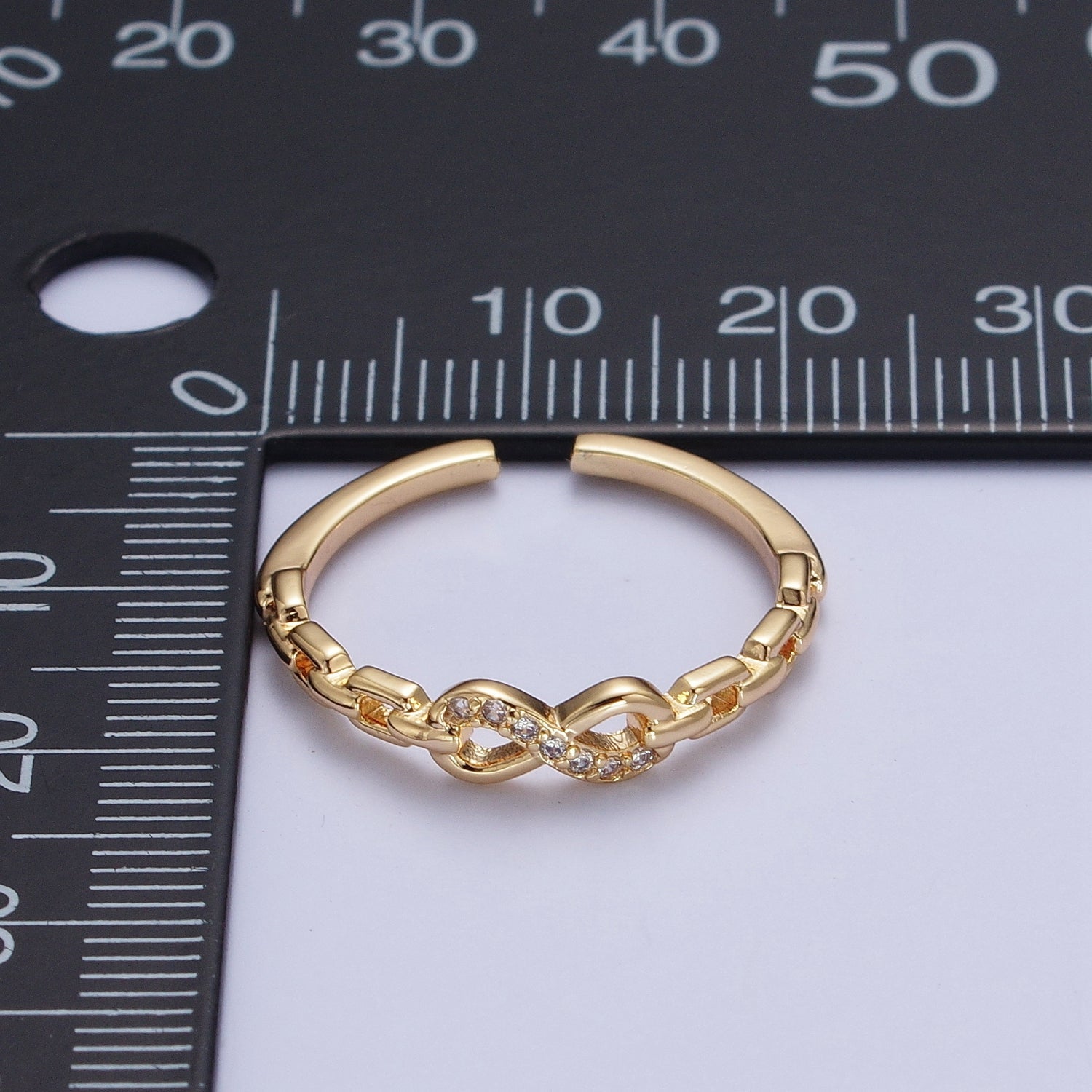 Gold Micro Paved Infinity Cable Chain Link Adjustable Stacking Ring | X587 - DLUXCA