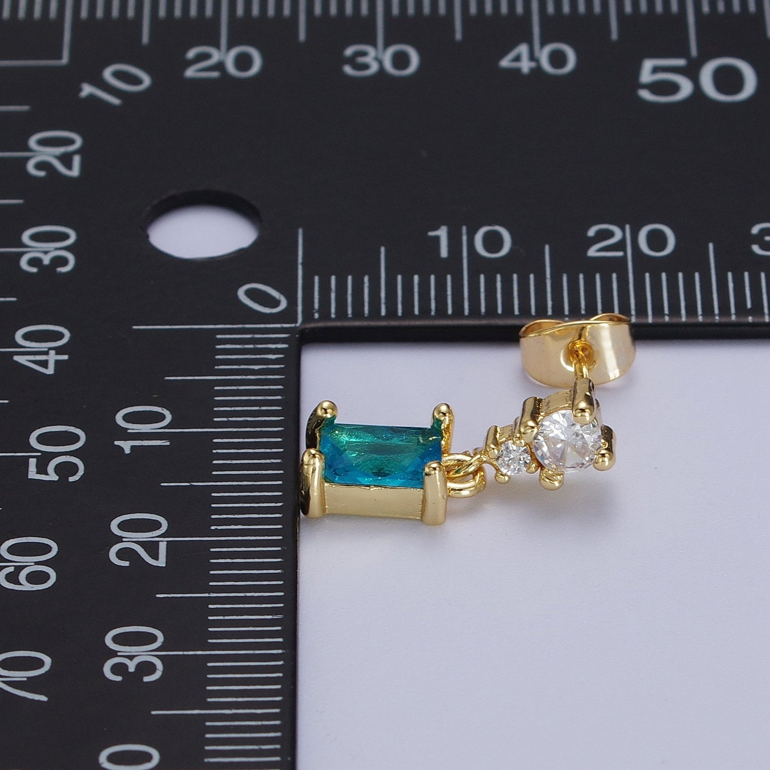 24K Gold Filled Aqua Blue Baguette Cubic Zirconia Dangle Drop Stud Earrings | Y119 - DLUXCA
