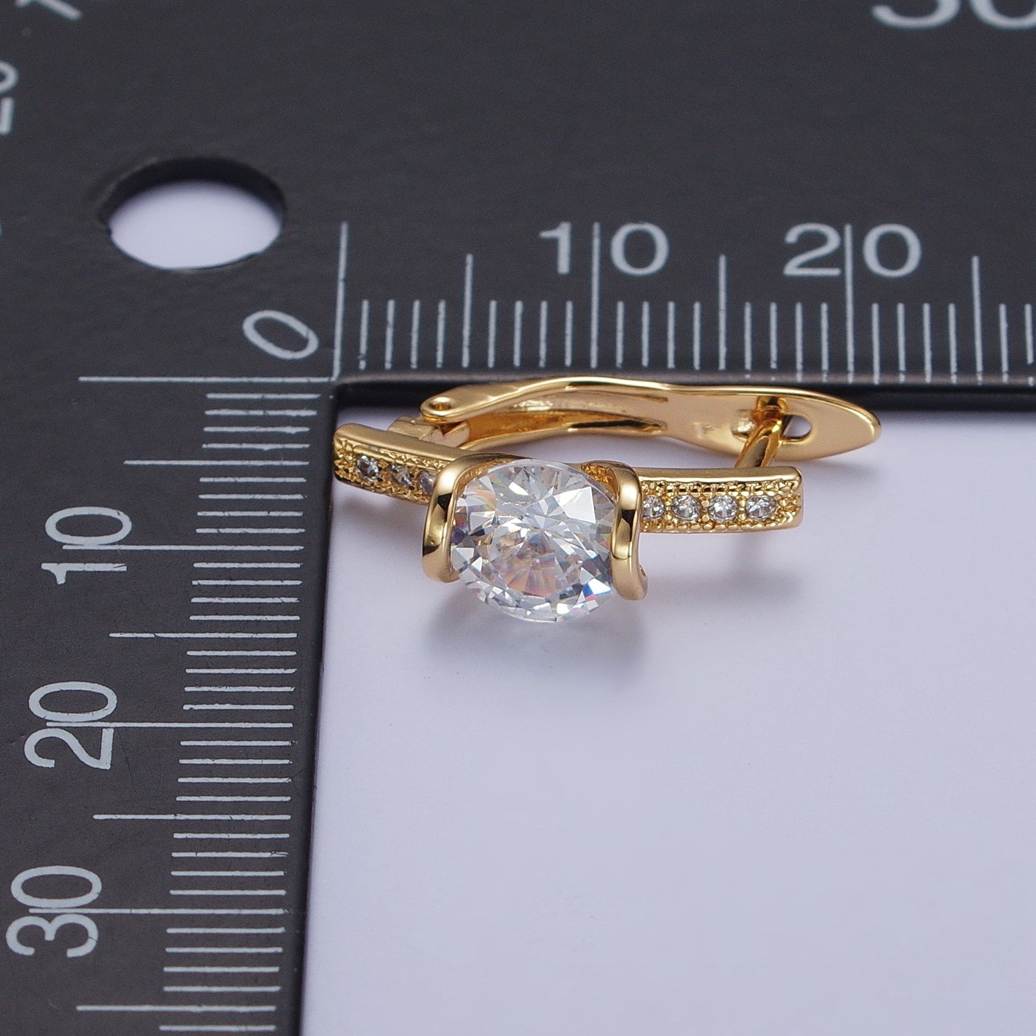 16K Gold Filled Round Cubic Zirconia Center Micro Paved Latch Back Earrings | X851 - DLUXCA