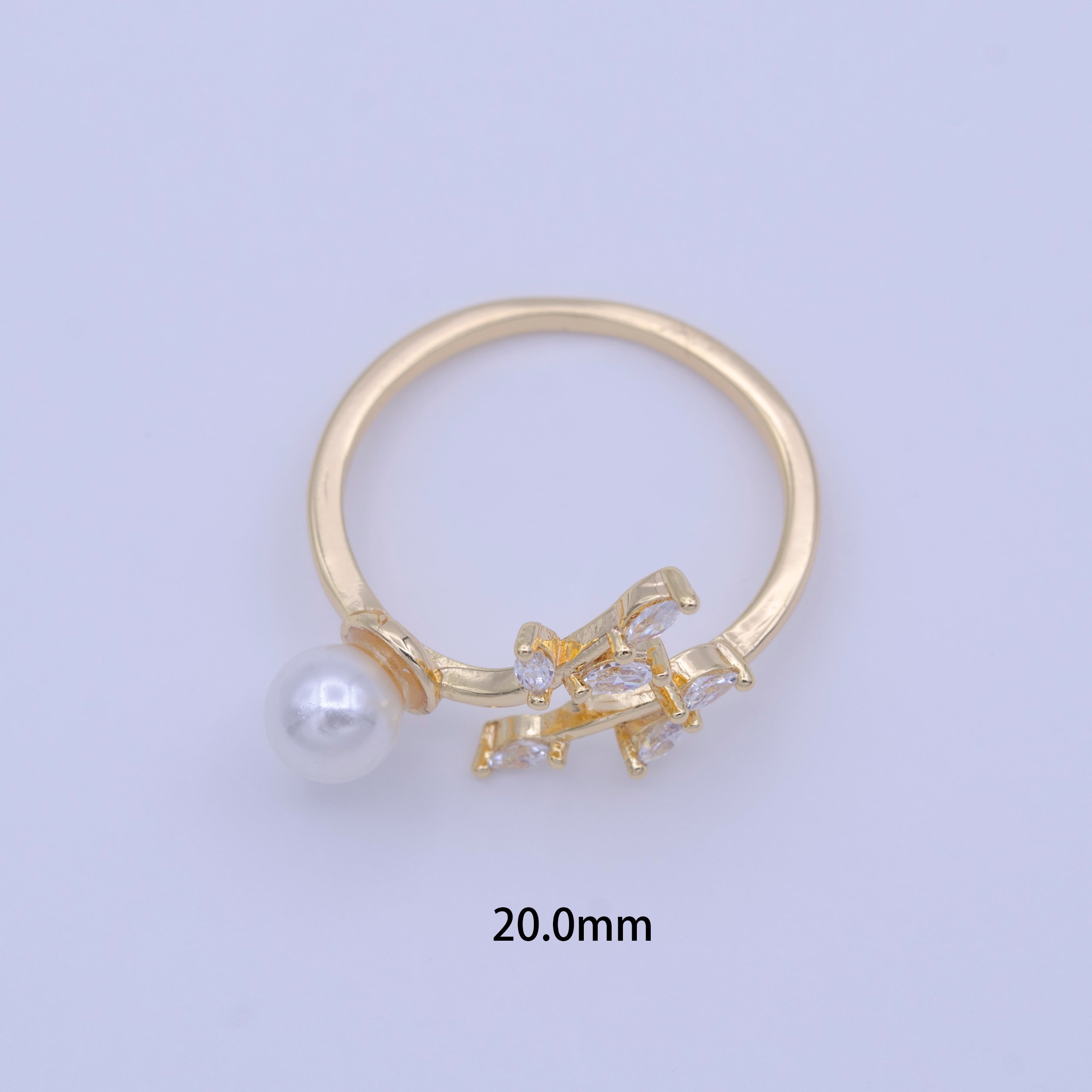 Marquise CZ Vine Leaves Round Pearl Adjustable Gold Ring | Y425 - DLUXCA