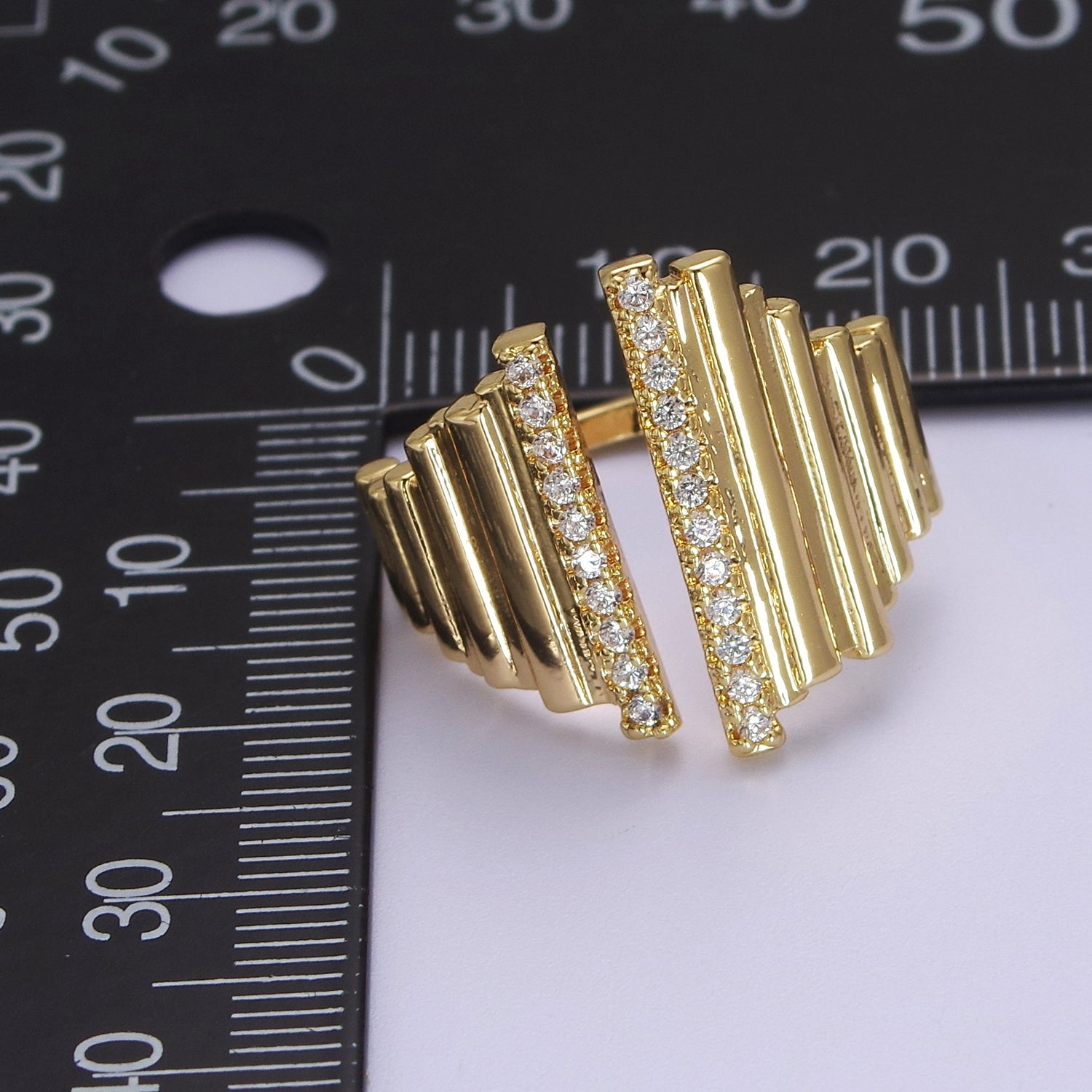 Bold Statement Ring Gold CZ Stackable Ring V-182 - DLUXCA