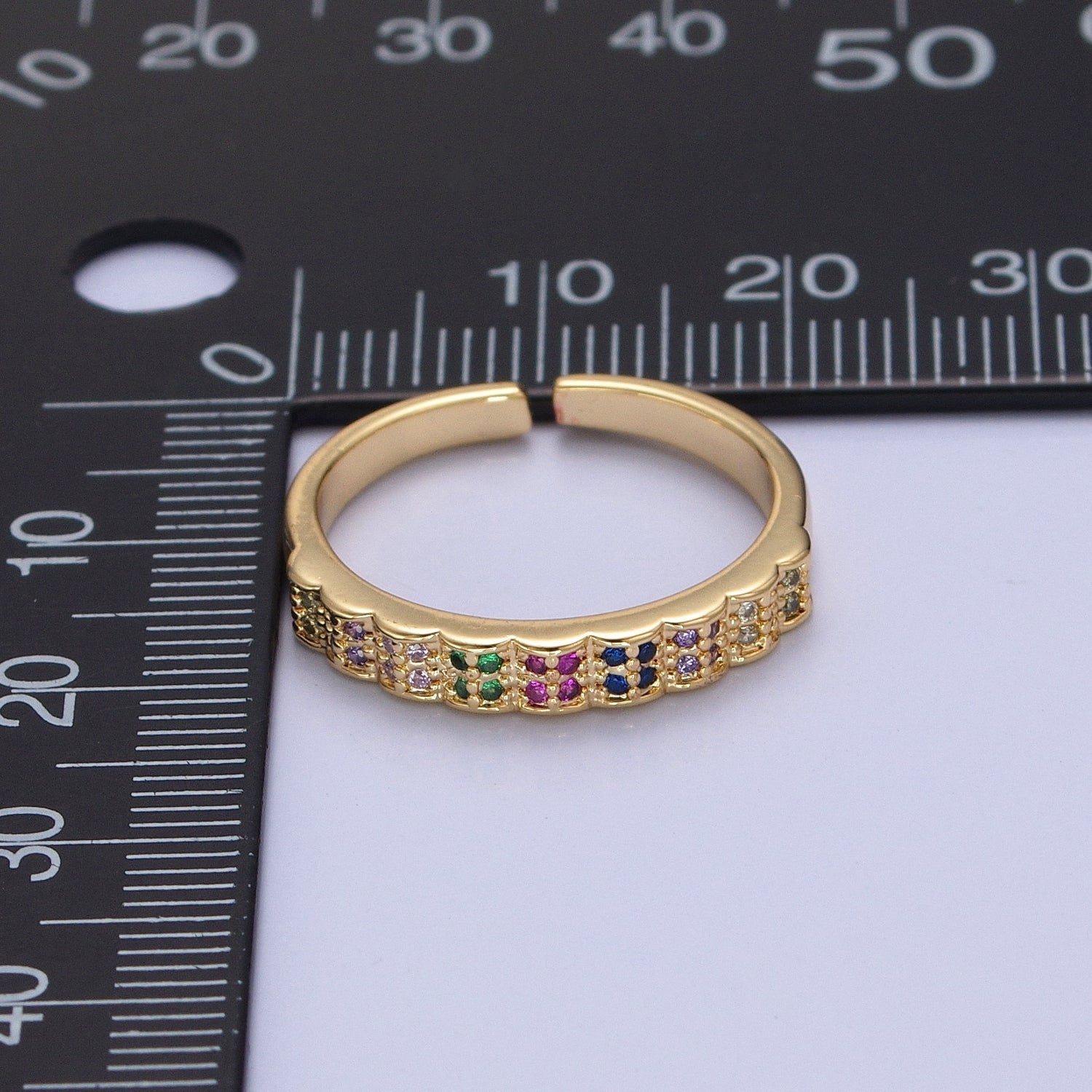 Rainbow Ring Gold Band Multicolor Band Ring Stackable Rainbow CZ Ring Rainbow Jewelry Stackable V-278 - DLUXCA