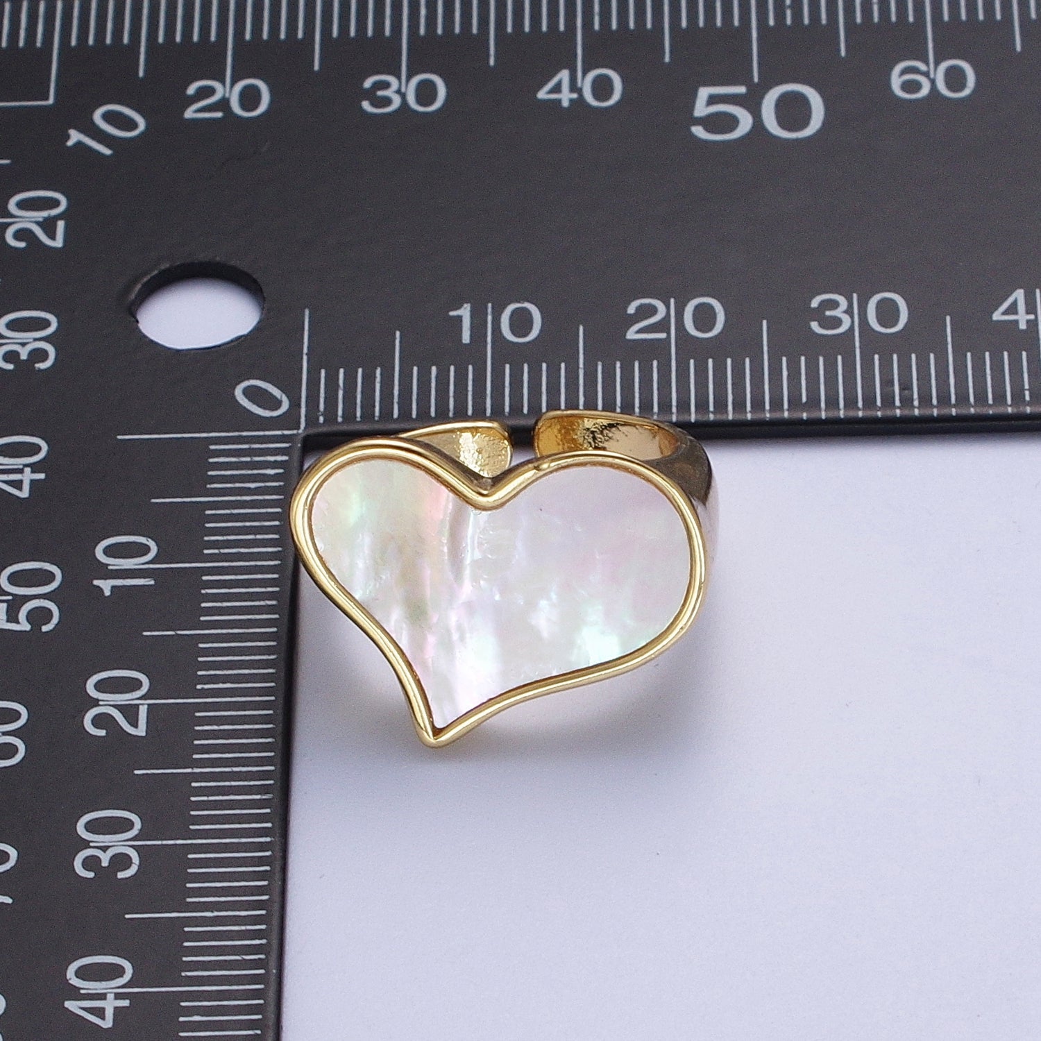 24K Gold Filled Love Heart White Shell Pearl Wide Band Ring For Valentines | V057 - DLUXCA