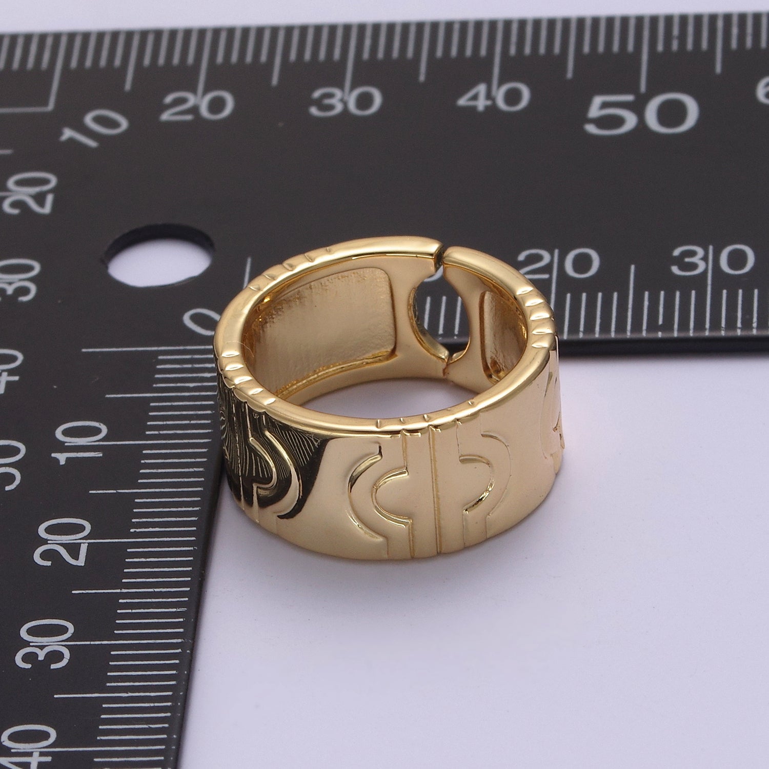 24K Gold Filled Geometric Abstract Thick Rings, Carved Circle Statement Rings in Gold & Silver S-319 - DLUXCA