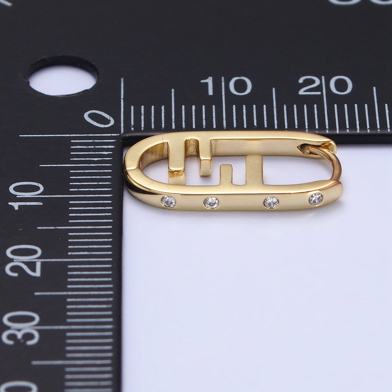Gold Geometric Bar Lined Dotted CZ Lined Oblong U-Shaped Hoop Earrings | AB416 - DLUXCA