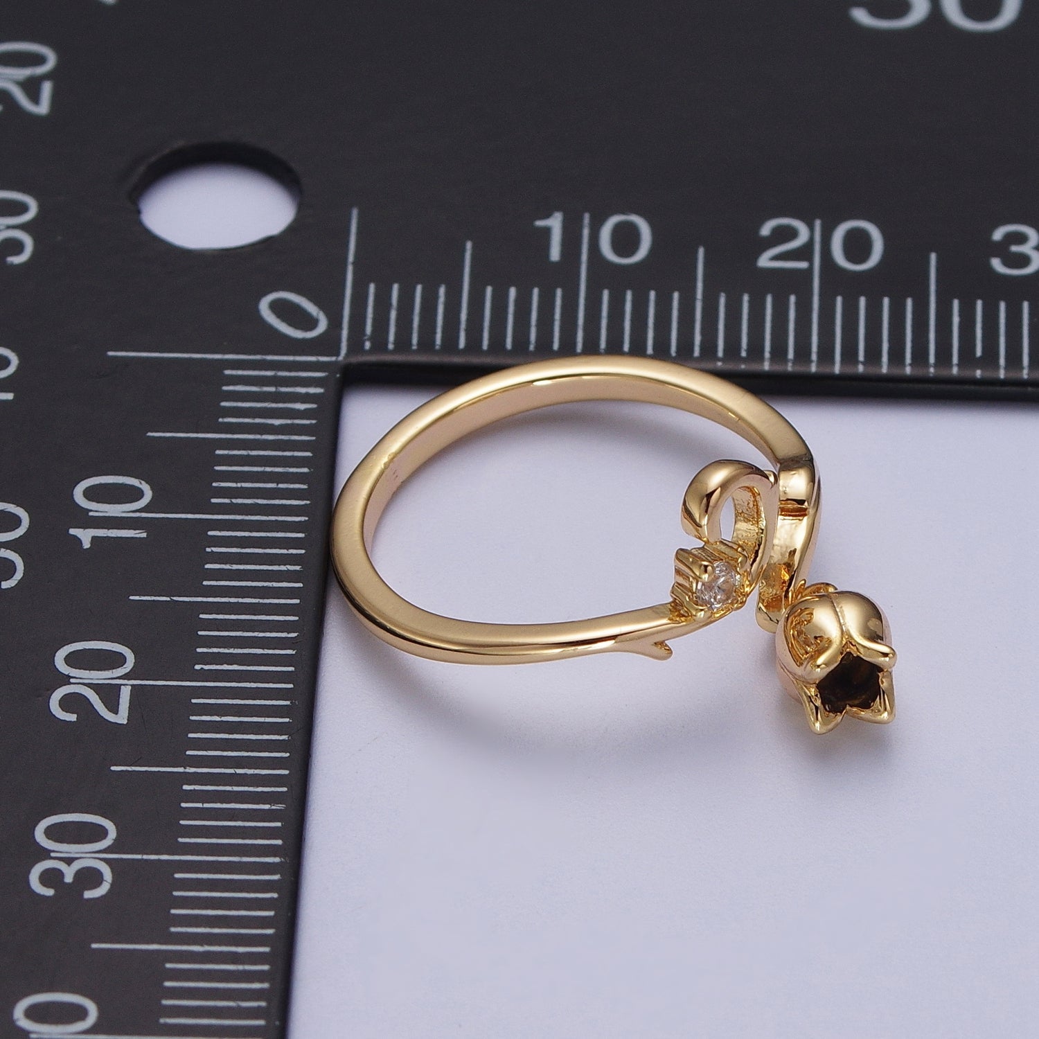 24K Gold Filled CZ Vine Rose Dangle Adjustable Ring | Y326 - DLUXCA