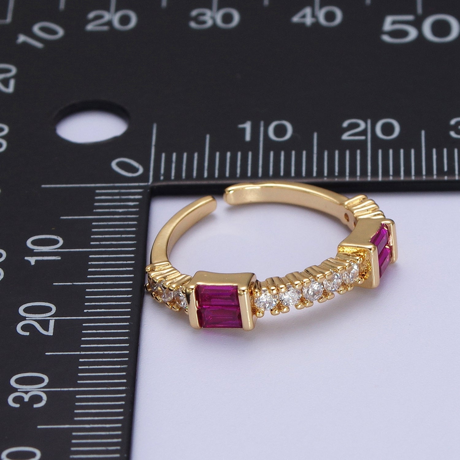 Green, Clear, Fuchsia Baguette Round Cubic Zirconia Gold Ring | Y328 - Y330 - DLUXCA
