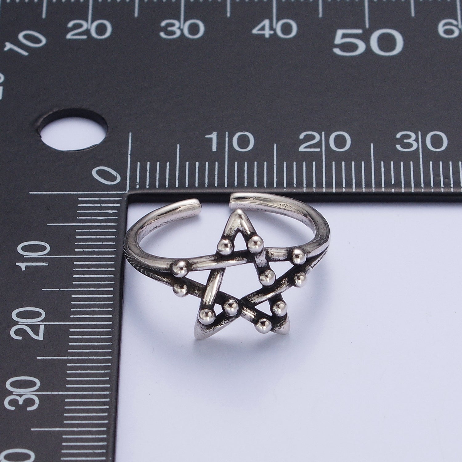 White Gold Filled Celestial Five Pointed Star Beaded Bubble Adjustable Silver Ring | X556 - DLUXCA