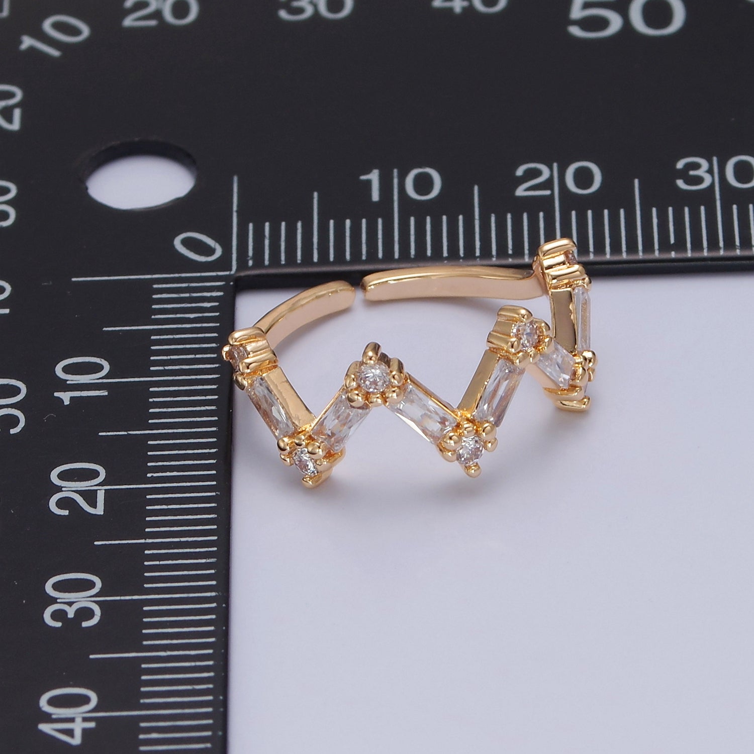 Dainty Highs And Lows Wave Ring • Clear Baguette Ring Adjustable Open Ring V-294 - DLUXCA