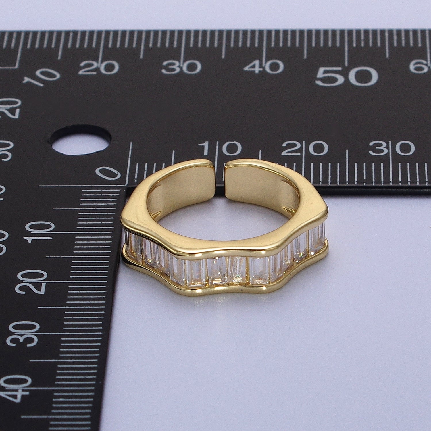 Baguette Cubic Zirconia Geometric Wavy Gold / Silver Adjustable Ring | Y358 - Y360 - DLUXCA