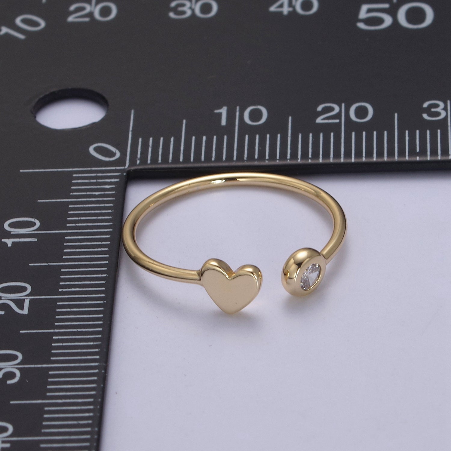 Minimalist Crystal Zirconia CZ, 16K Gold Filled Geometric Heart Open Adjustable Ring U346 - DLUXCA