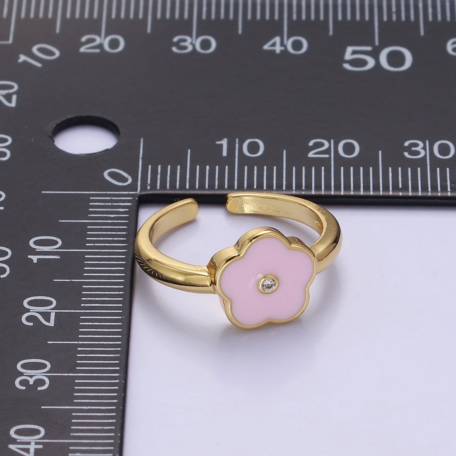 Dainty Enamel Pink Daisy Flower Ring V-308 - DLUXCA