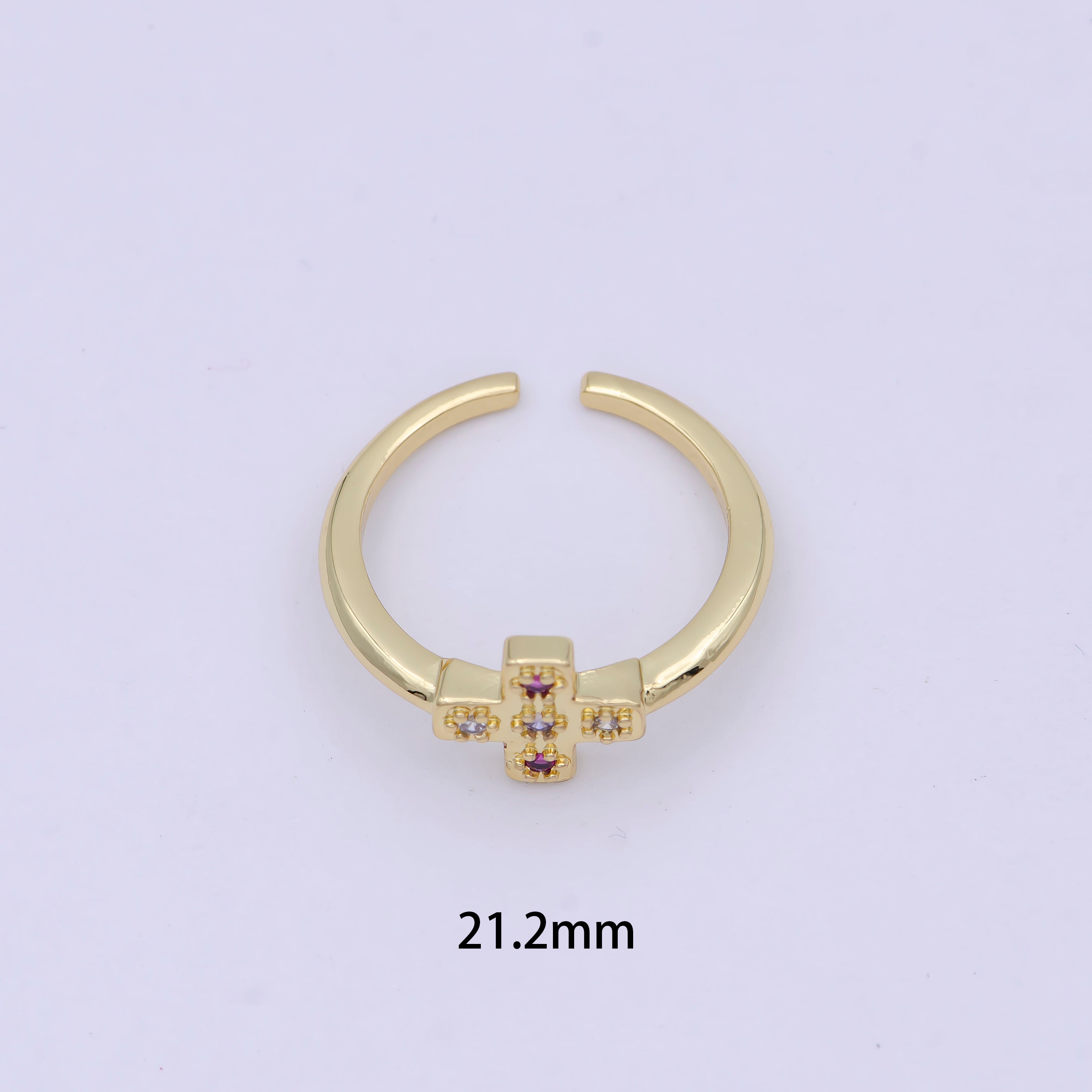 Mini Gold Cross Charm With Fuchsia Purple Cz Stone Open Adjustable Ring S-393 - DLUXCA