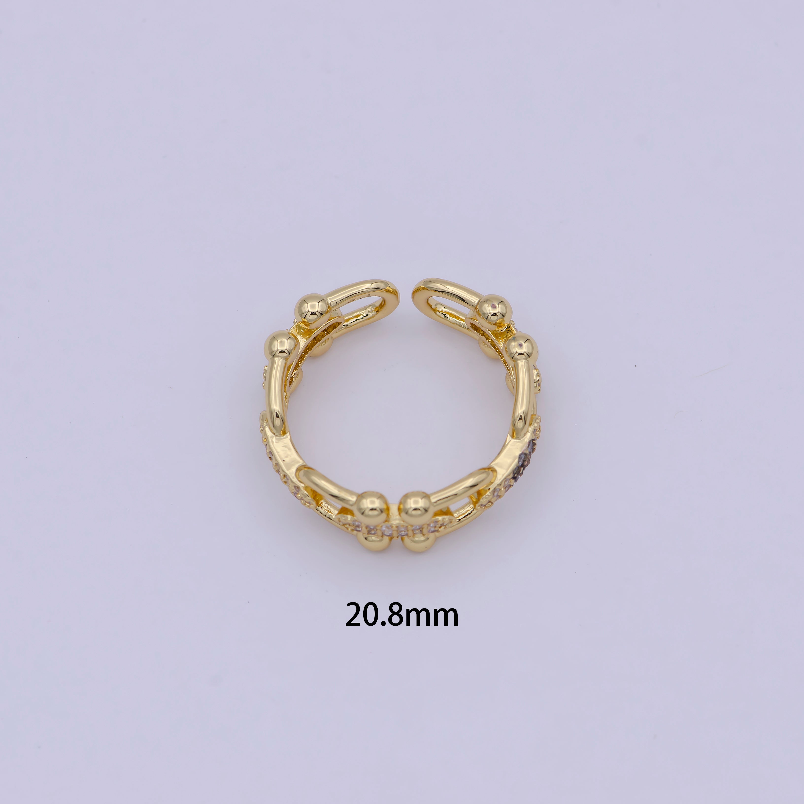 Statement Gold Link Chain Ball Beaded CZ Ring Open Adjustable U484 - DLUXCA