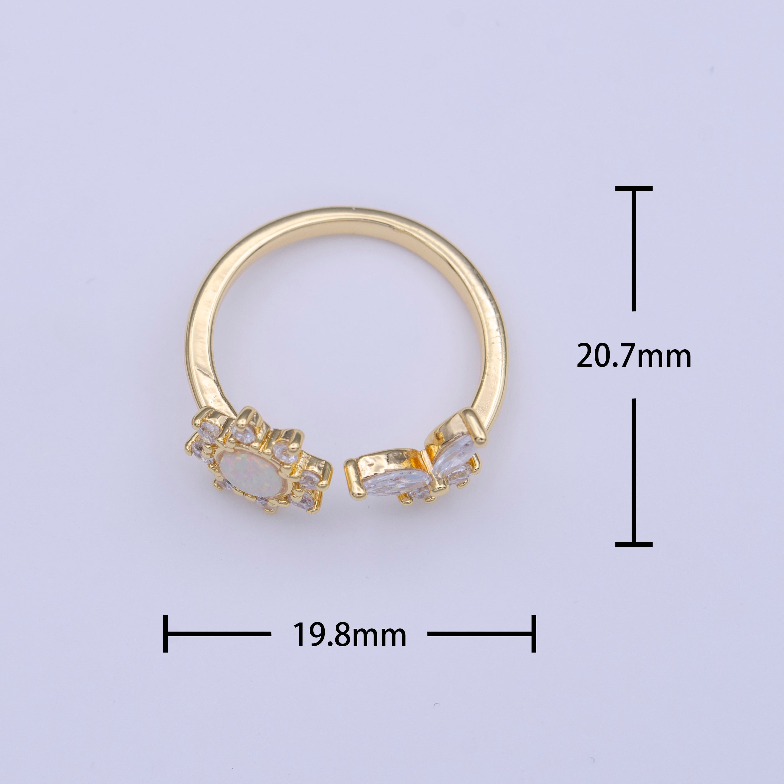 Gold Filled White Celestial Sun Clear CZ Butterfly Open Adjustable Ring | Y419 - DLUXCA
