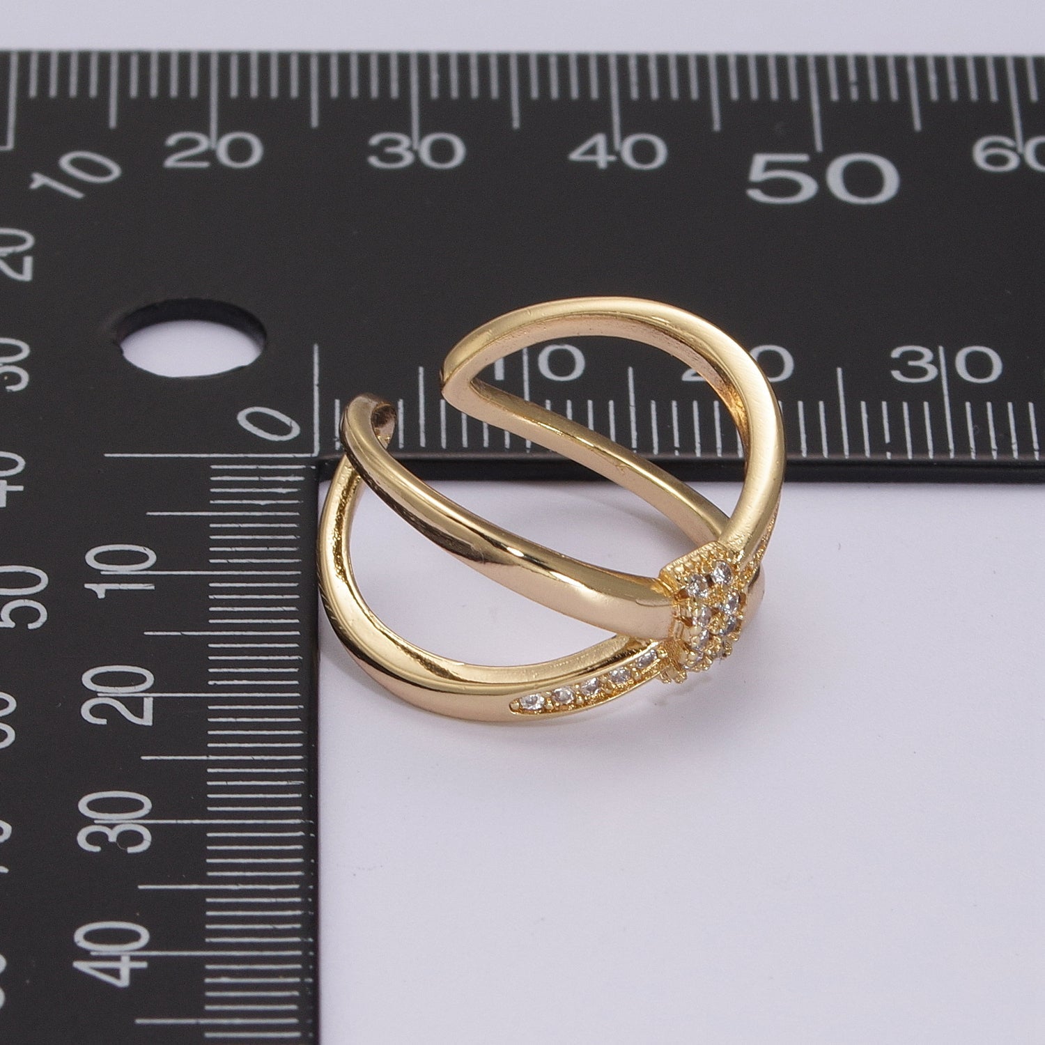 Criss Cross Ring - Double Band Ring - Gold Ring women - 18K Gold Fill - X-Ring Micro Pave Open Adjustable Ring - DLUXCA