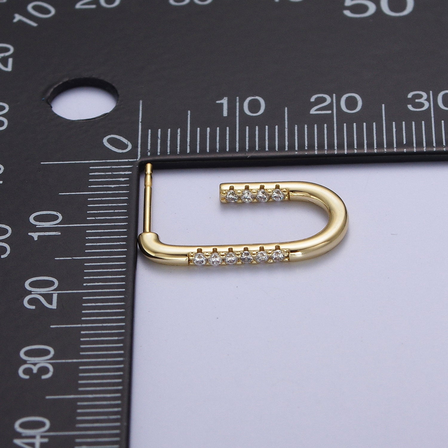 Micro Paved CZ J Shaped Geometric Gold Stud Hoop Earrings | Y053 - DLUXCA