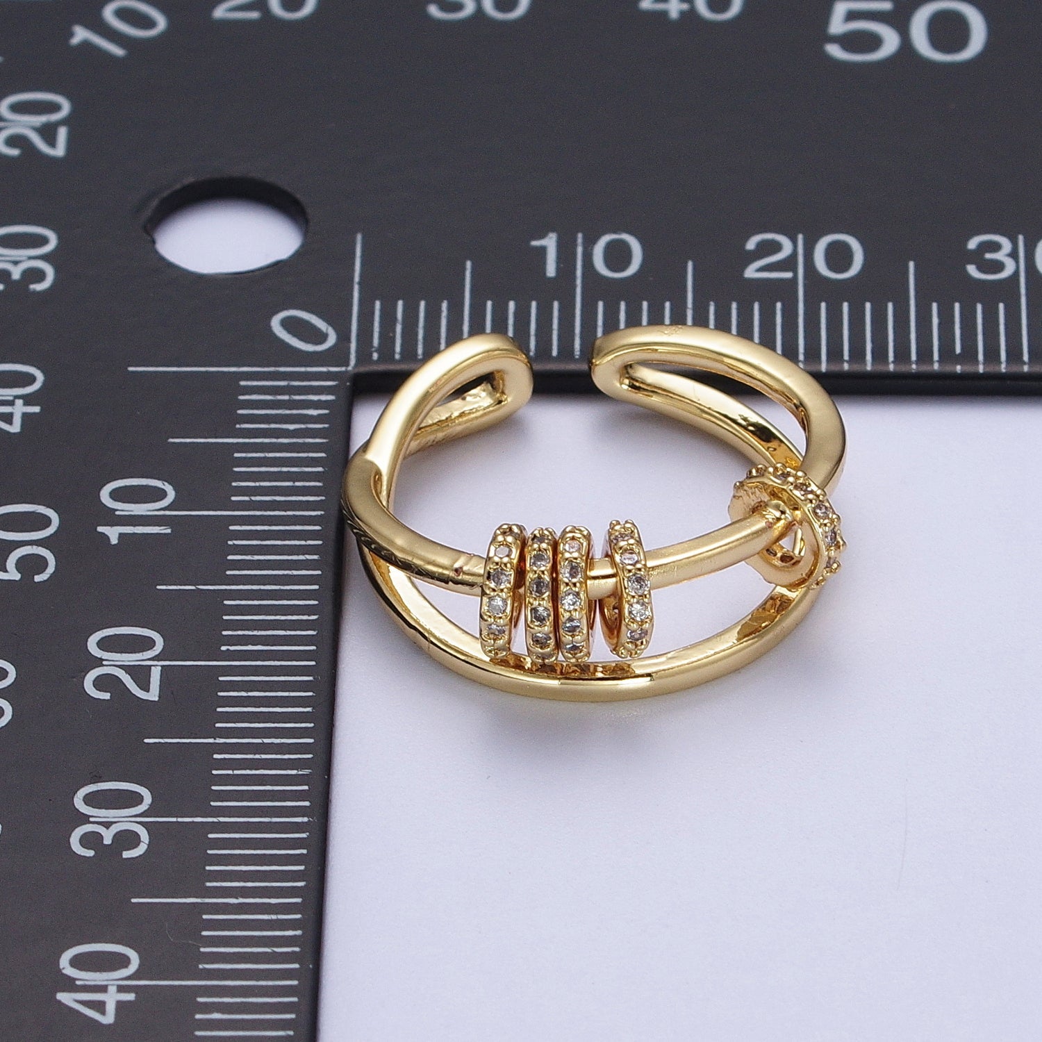 Double Band Articulated Micro Paved CZ Spacer Bead Ring in Gold & Silver | Y557 Y558 - DLUXCA