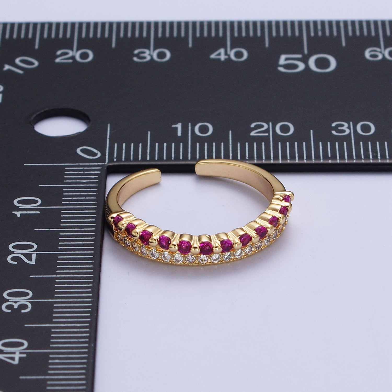 Micro Paved Fuchsia & Green Cubic Zirconia Minimalist Adjustable Gold Ring | X588 - DLUXCA