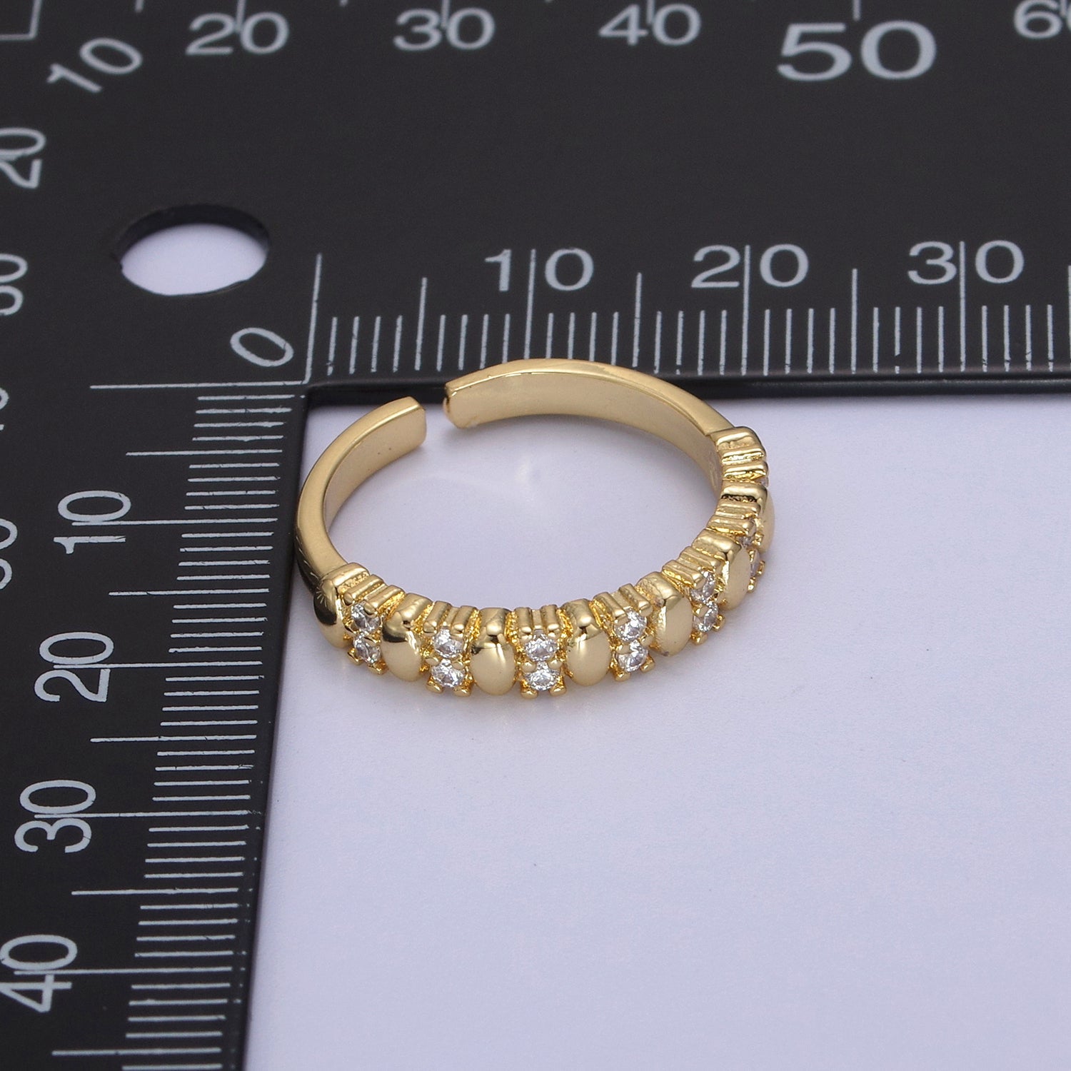 Minimalist Micro Pave Oval Ring, 24K Gold Filled Zirconia CZ Adjustable Ring, Stackable Ring in Silver & Gold, Gift For Her U462 U463 - DLUXCA