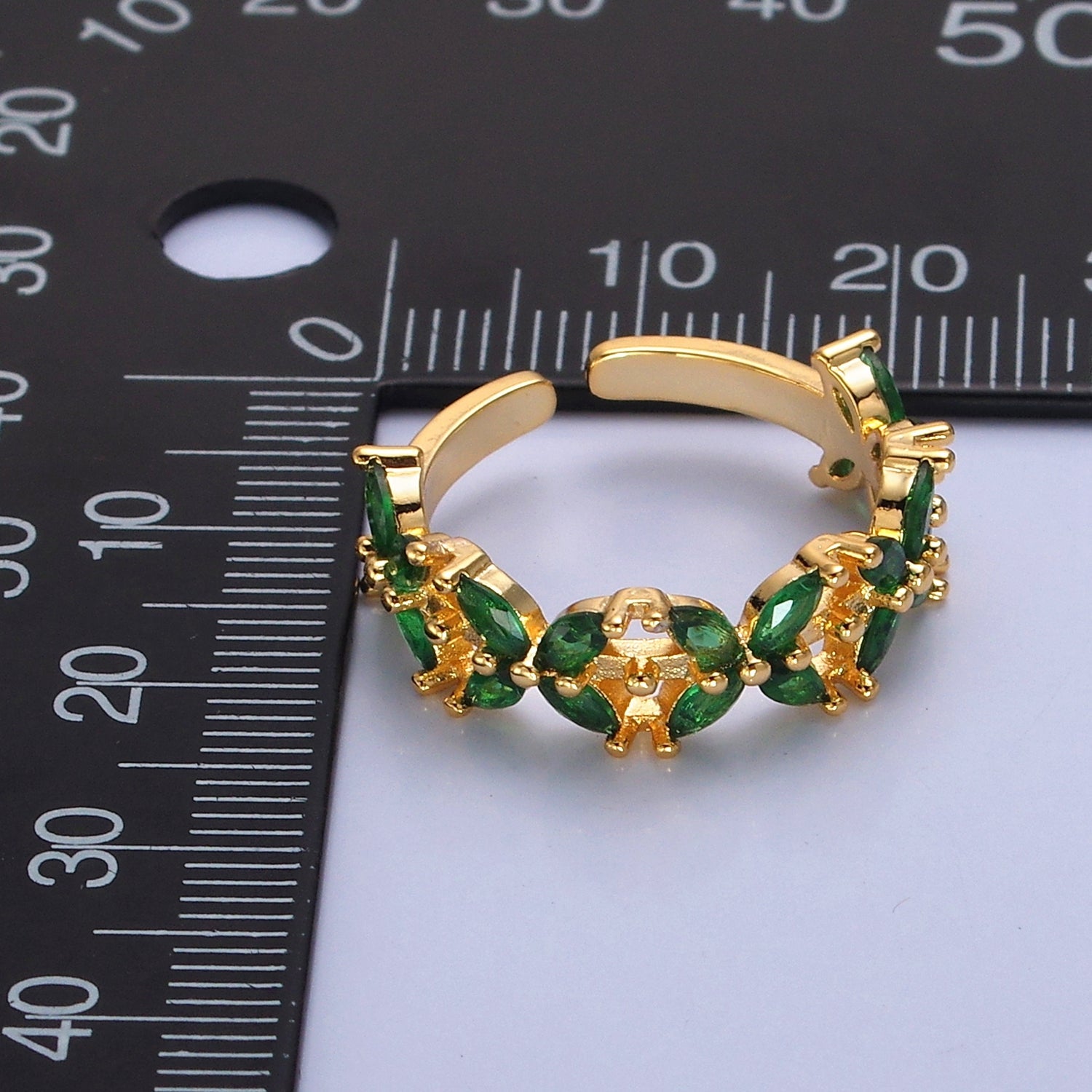 Green Marquise Flower Ring, 24K Gold Filled Cubic Zirconia CZ Ring V-537 - DLUXCA